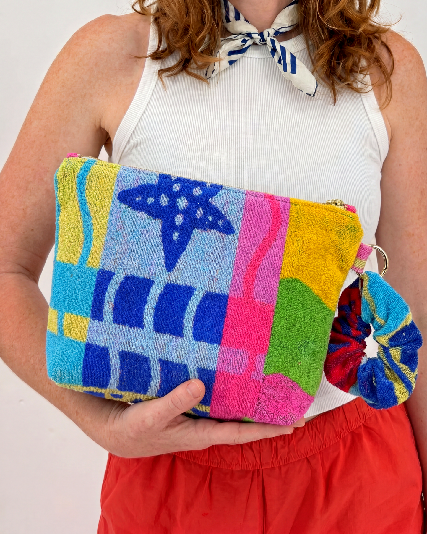 Repurposed Towel Beach Clutch “Dream Vacay” — handmade by Kspek from upcycled vintage textiles, view 2