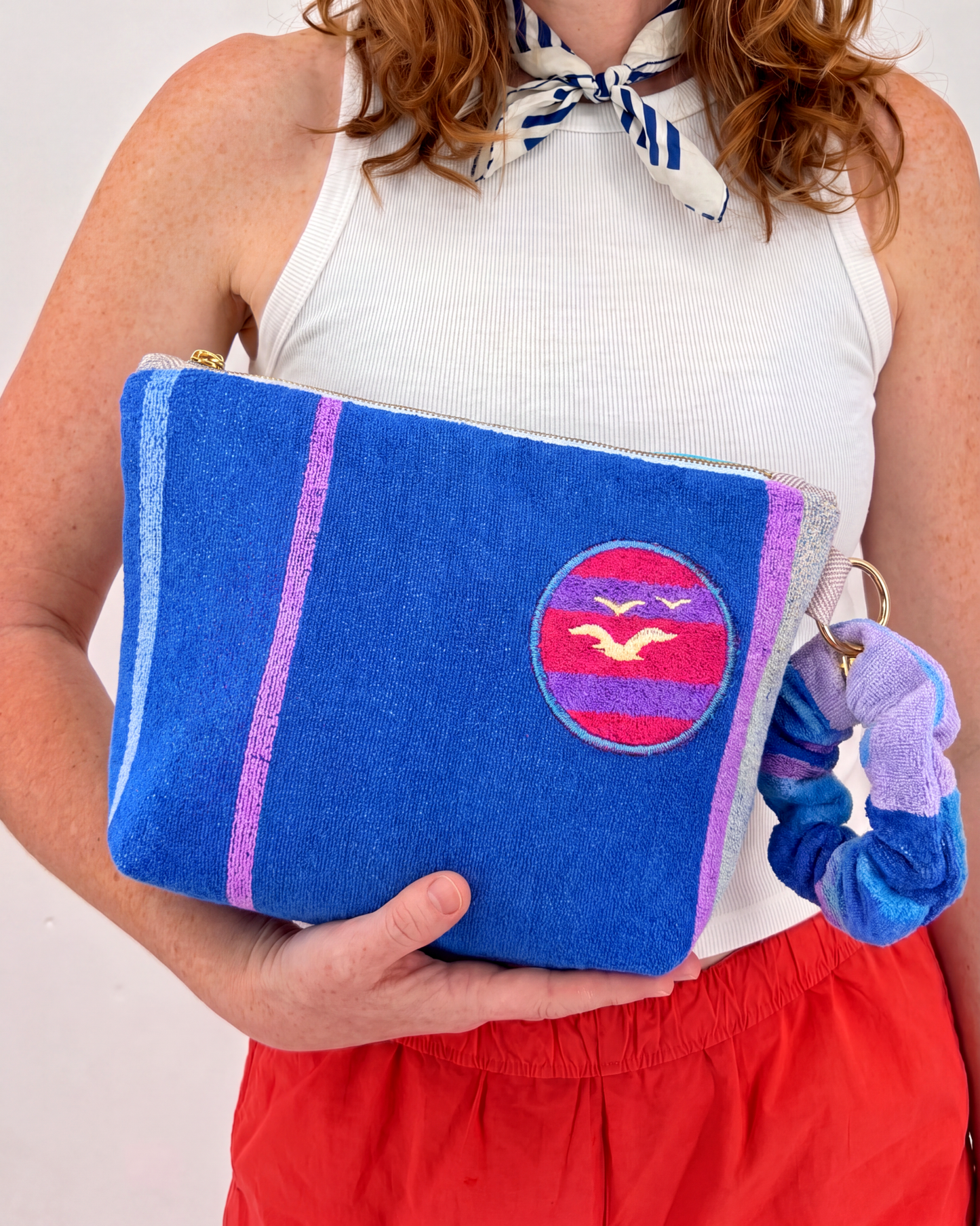 Repurposed Towel Beach Clutch “Tide Horizon” — handmade by Kspek from upcycled vintage textiles, view 2