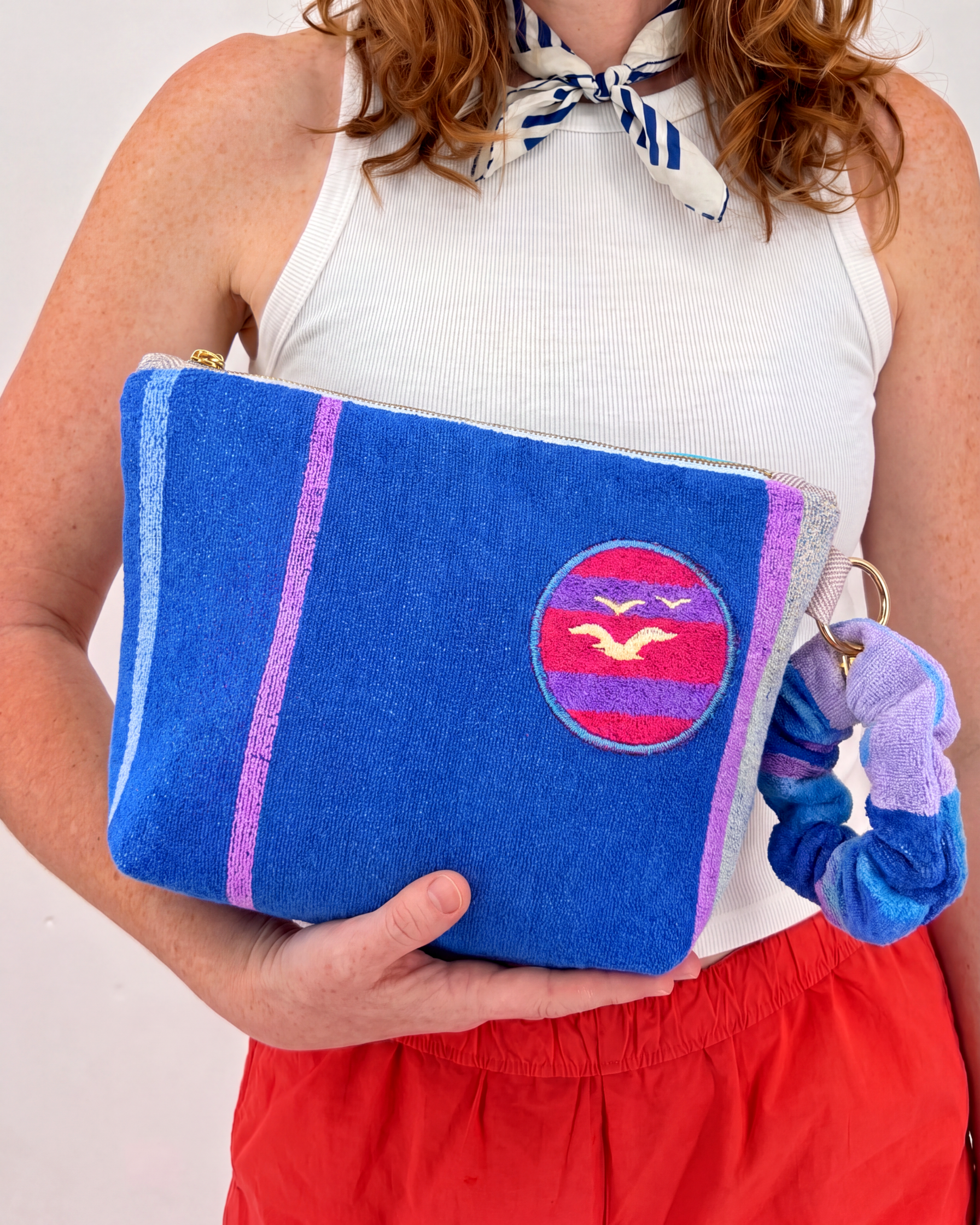 Repurposed Towel Beach Clutch “Tide Horizon” — handmade by Kspek from upcycled vintage textiles, view 2