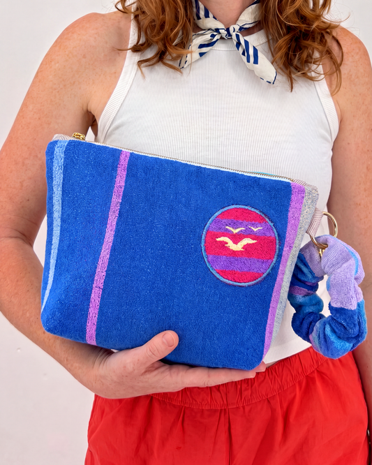 Repurposed Towel Beach Clutch “Tide Horizon” — handmade by Kspek from upcycled vintage textiles, view 2