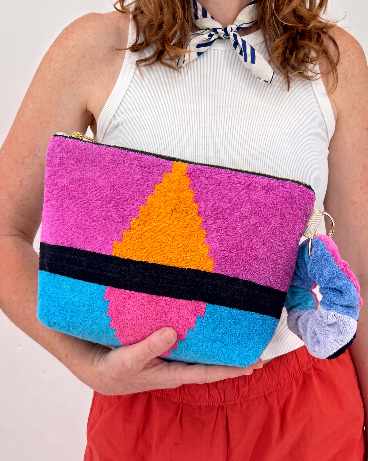 Repurposed Towel Beach Clutch “Sunset Horizon” — handmade by Kspek from upcycled vintage textiles, view 2