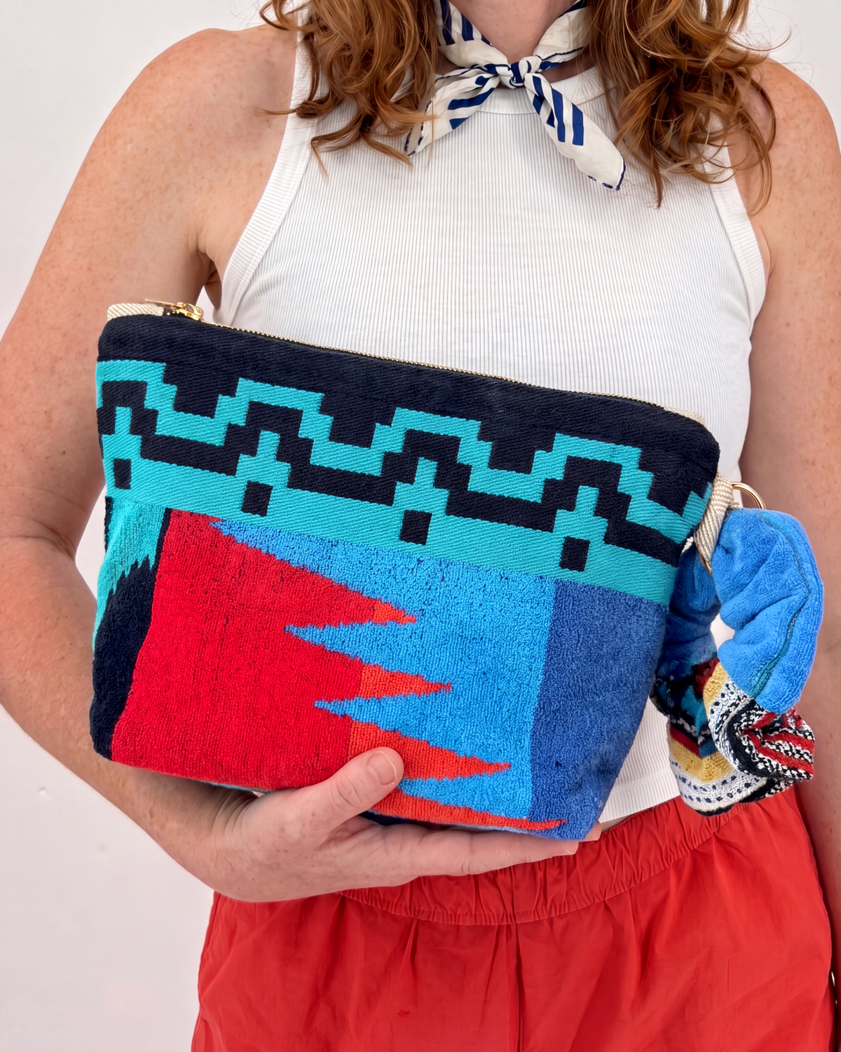 Repurposed Towel Beach Clutch “Tidal Horizon” — handmade by Kspek from upcycled vintage textiles, view 2