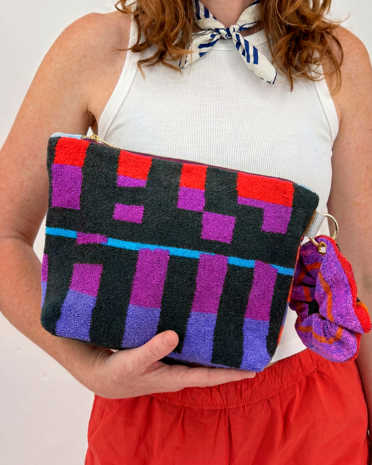 Repurposed Towel Beach Clutch “Tropical Mosaic” — handmade by Kspek from upcycled vintage textiles, view 2