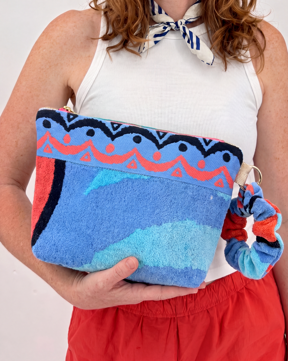 Repurposed Towel Beach Clutch “Coastal Dreams” — handmade by Kspek from upcycled vintage textiles, view 2
