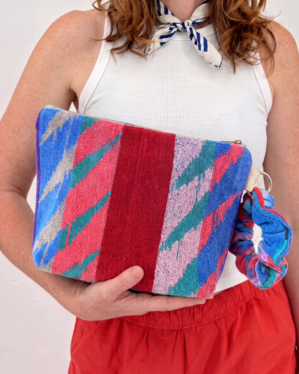Repurposed Towel Beach Clutch “Tidal Vibes” — handmade by Kspek from upcycled vintage textiles, view 2