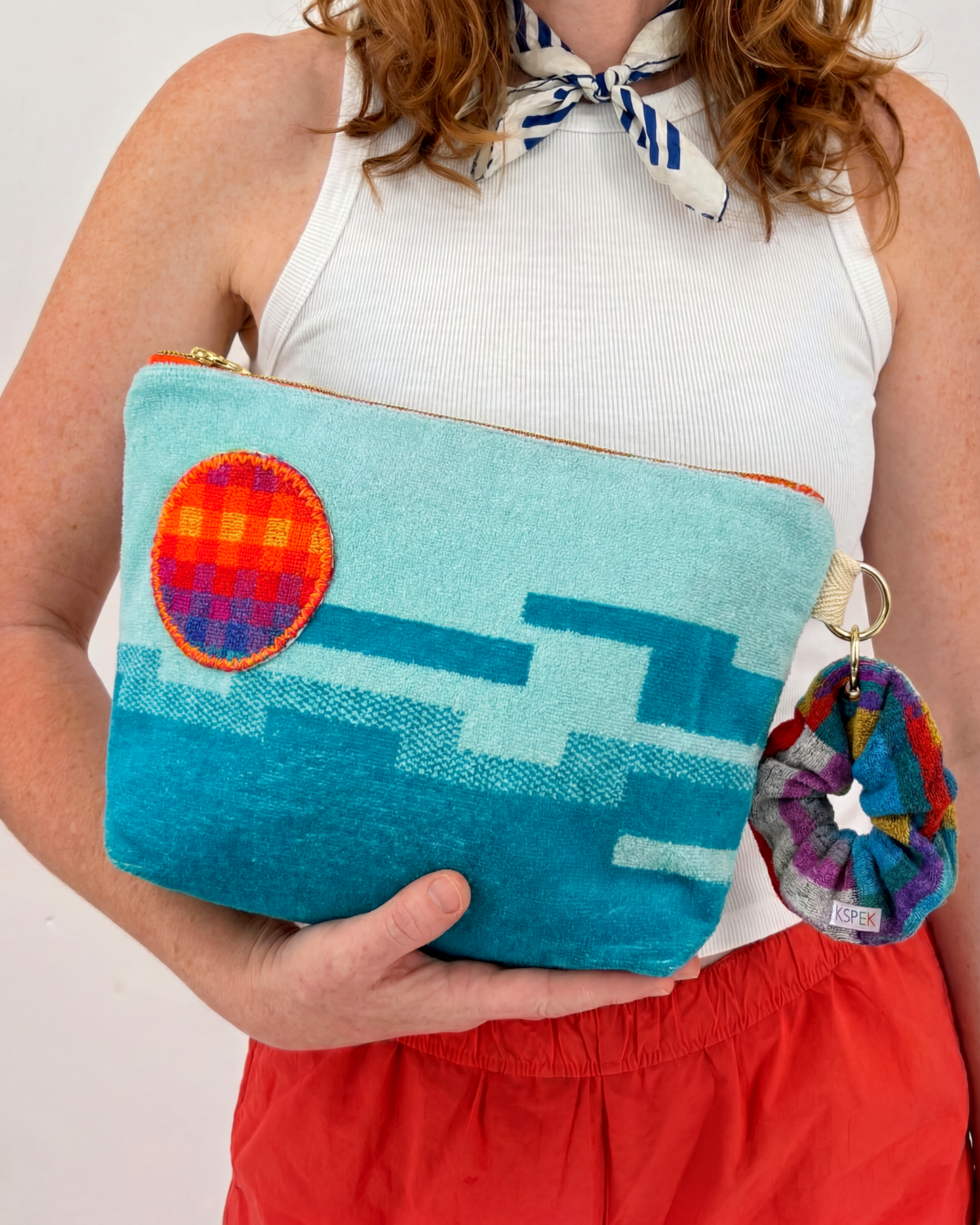 Repurposed Towel Beach Clutch “Best Day” — handmade by Kspek from upcycled vintage textiles, view 2