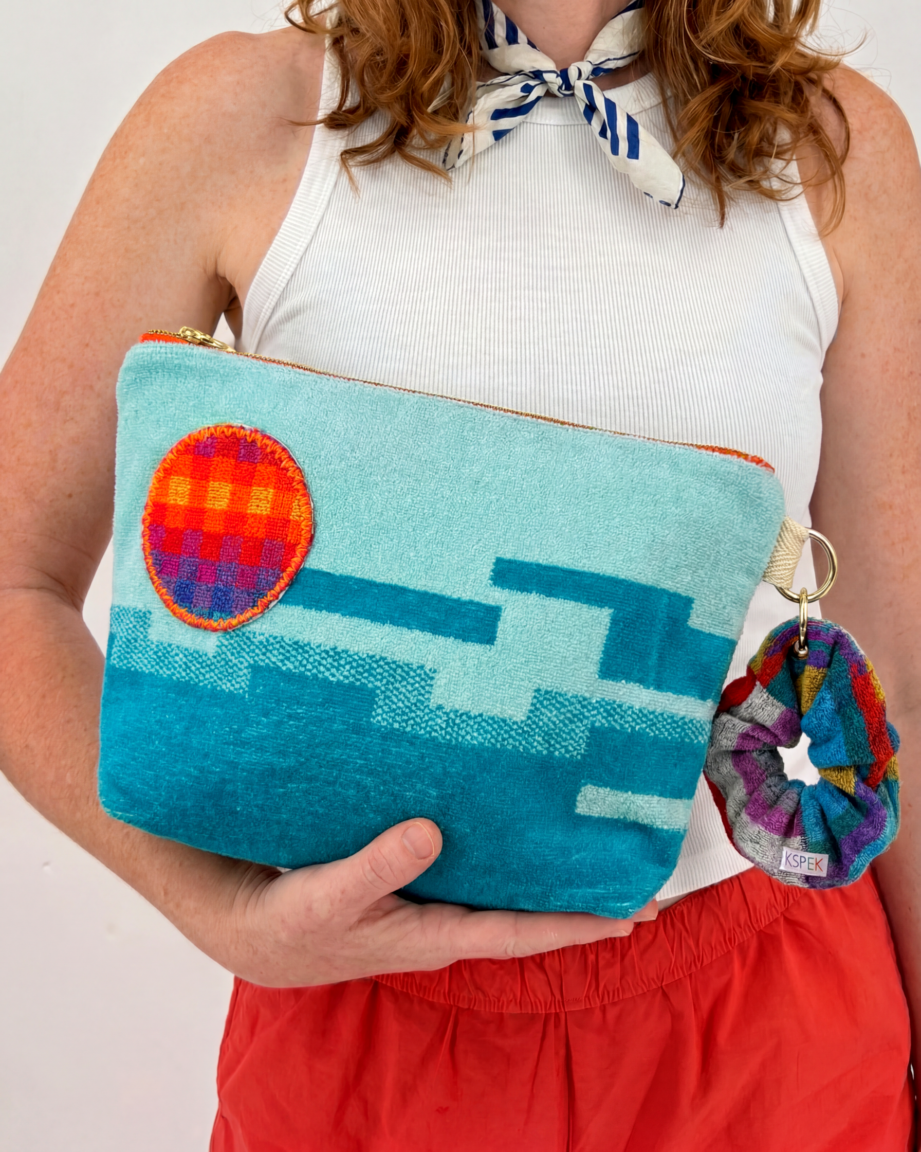 Repurposed Towel Beach Clutch “Best Day” — handmade by Kspek from upcycled vintage textiles, view 2