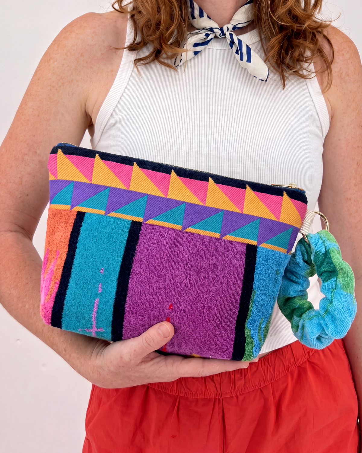 Repurposed Towel Beach Clutch “Desert Wave” — handmade by Kspek from upcycled vintage textiles, view 2