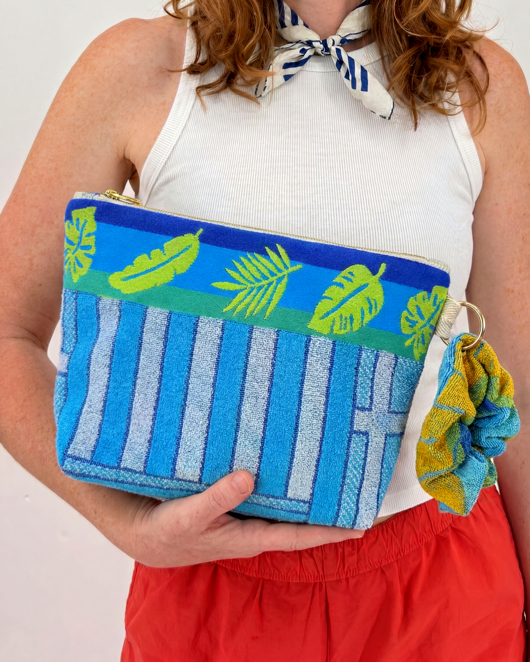 Repurposed Towel Beach Clutch “Fish and Frond” — handmade by Kspek from upcycled vintage textiles, view 2