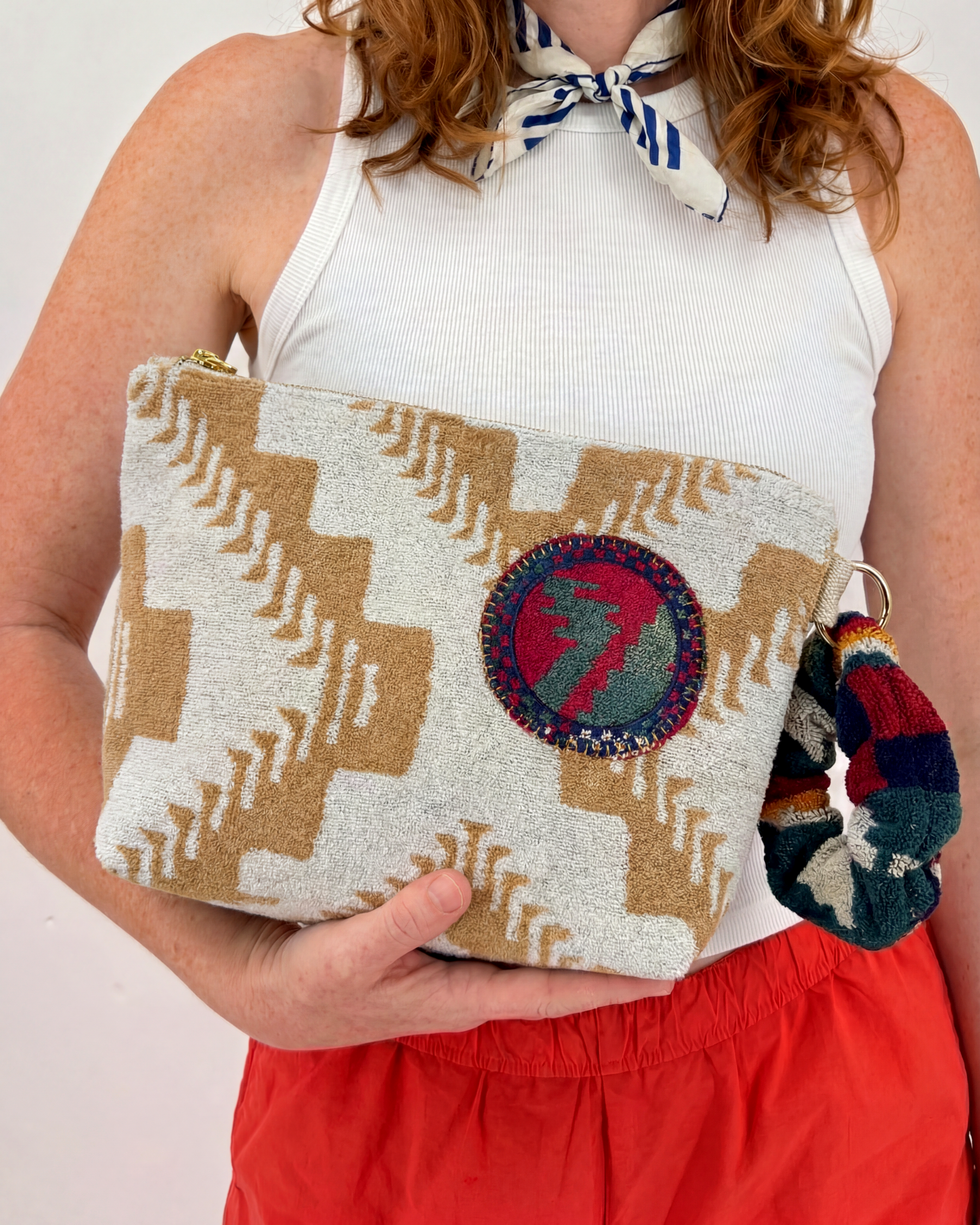 Repurposed Towel Beach Clutch “Southwest Escape” — handmade by Kspek from upcycled vintage textiles, view 2
