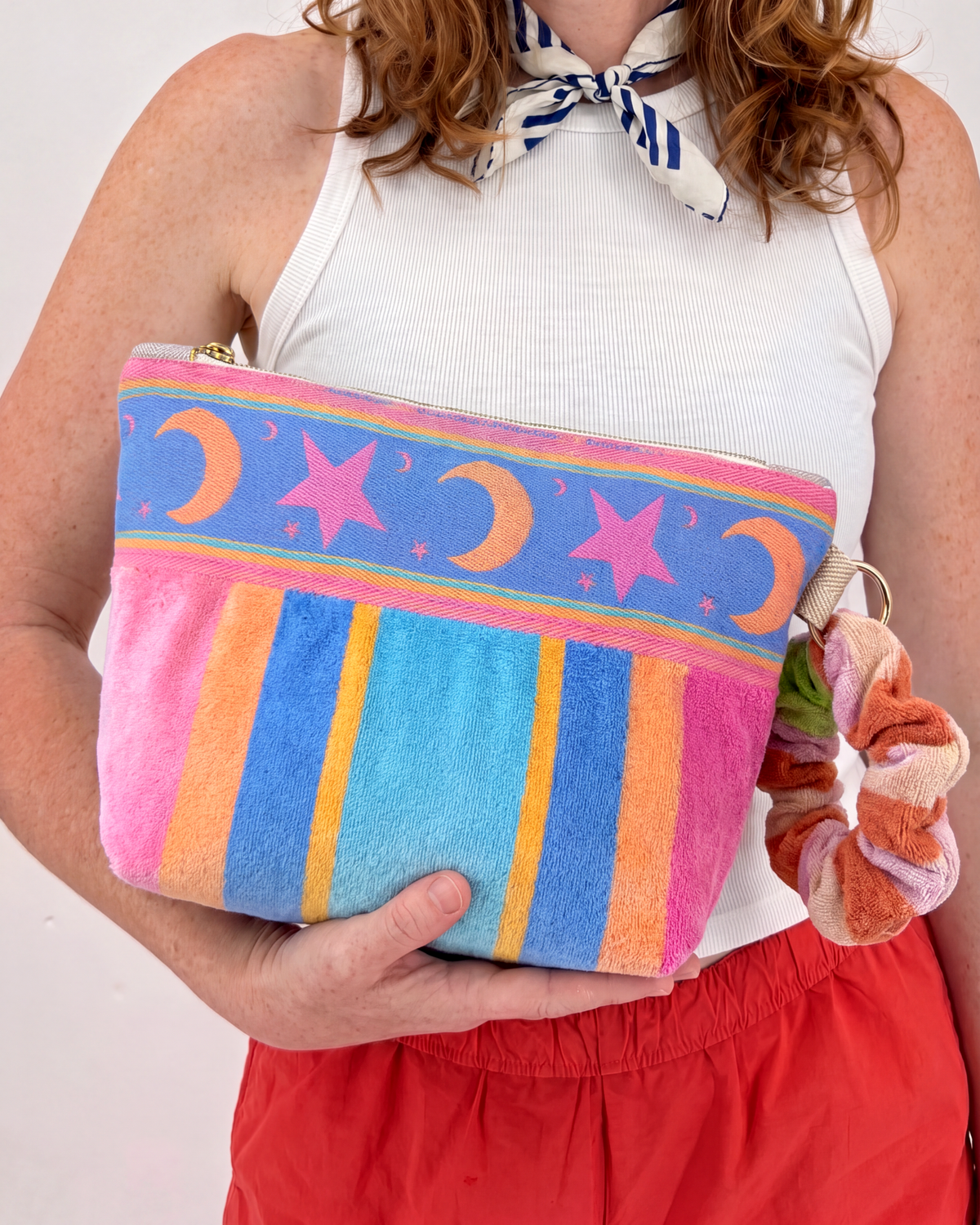 Repurposed Towel Beach Clutch “Sunset Vista” — handmade by Kspek from upcycled vintage textiles, view 2