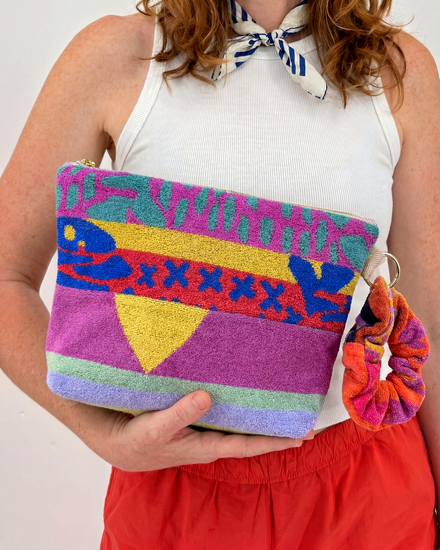 Repurposed Towel Beach Clutch “Coastal Dreamscape” — handmade by Kspek from upcycled vintage textiles, view 2