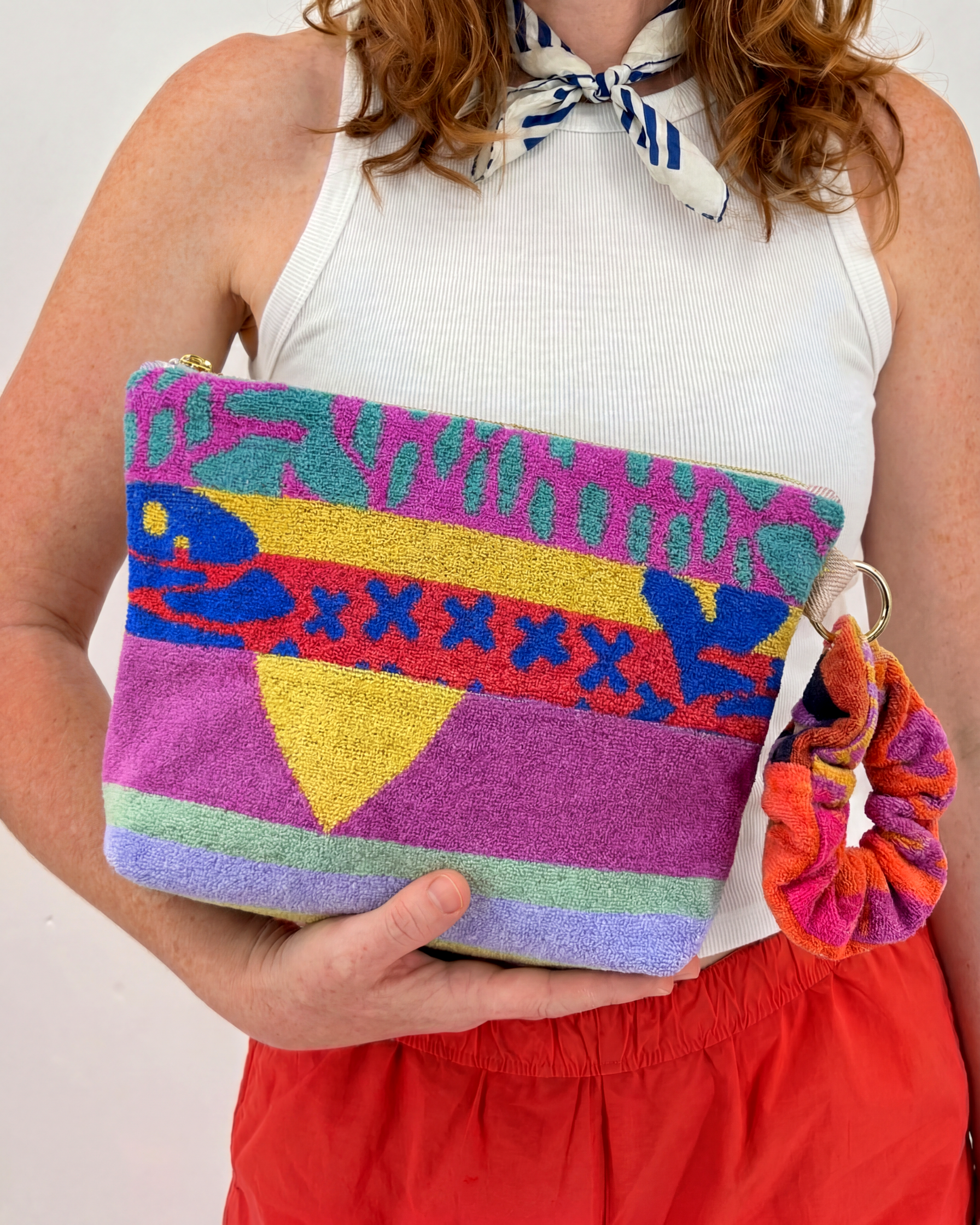 Repurposed Towel Beach Clutch “Coastal Dreamscape” — handmade by Kspek from upcycled vintage textiles, view 2