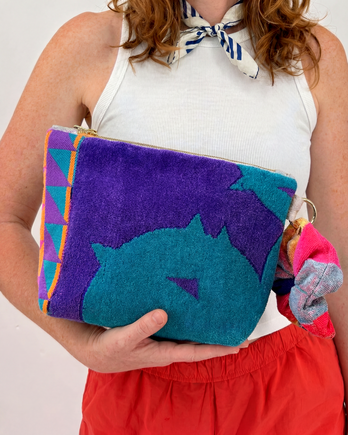 Repurposed Towel Beach Clutch “Retro Beach Vibes” — handmade by Kspek from upcycled vintage textiles, view 2