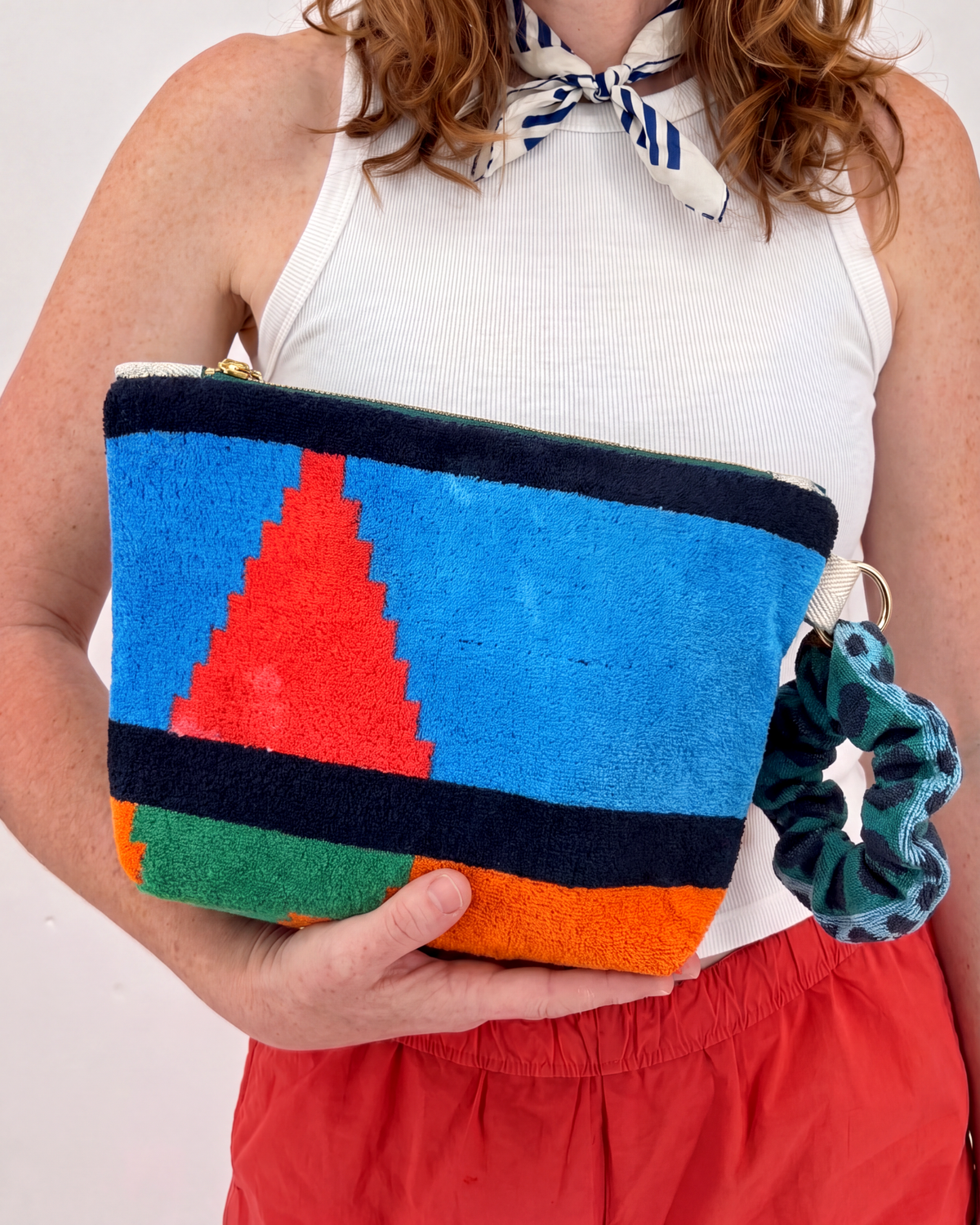 Repurposed Towel Beach Clutch “Desert Waves” — handmade by Kspek from upcycled vintage textiles, view 2