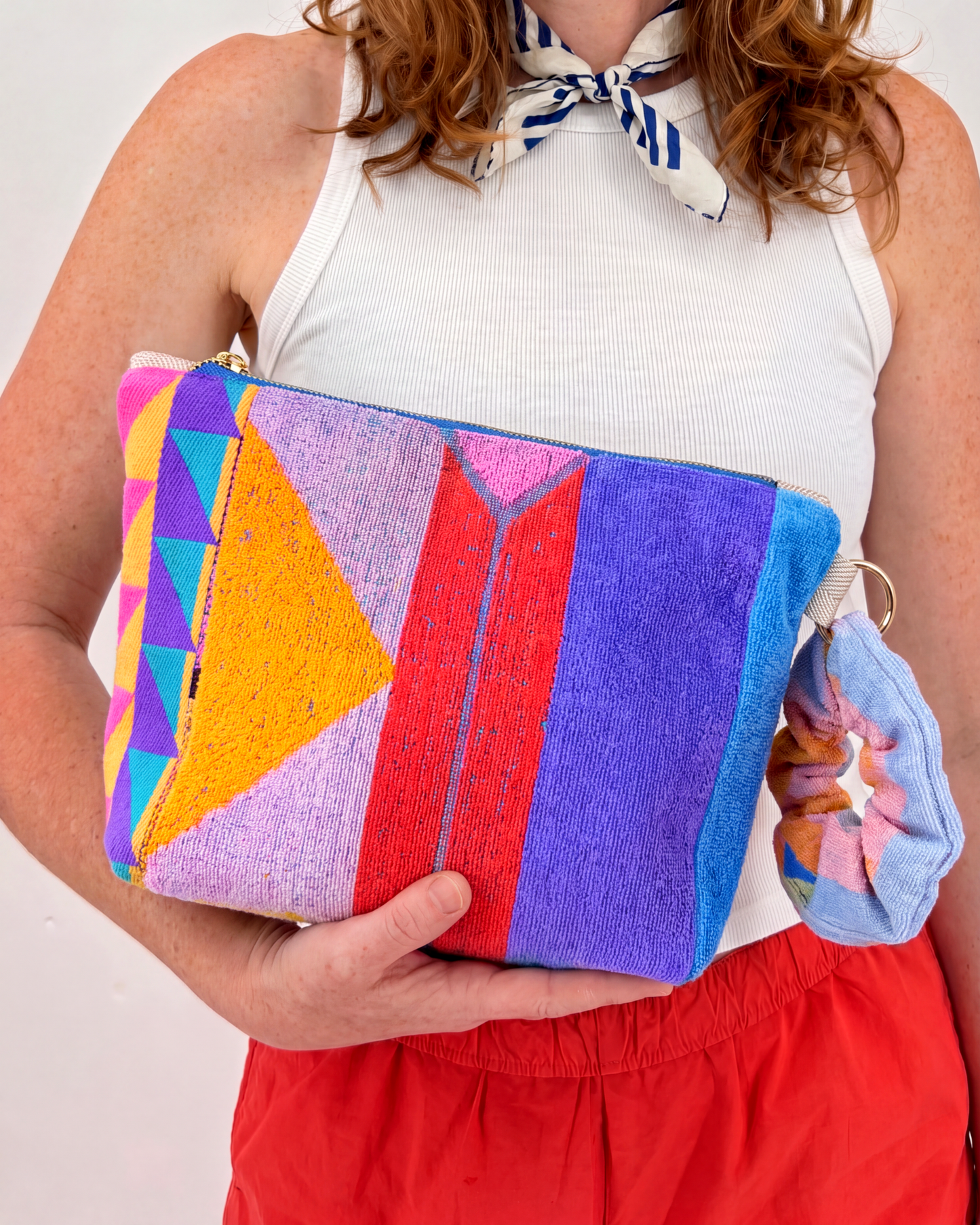 Repurposed Towel Beach Clutch “Surf Horizon” — handmade by Kspek from upcycled vintage textiles, view 2