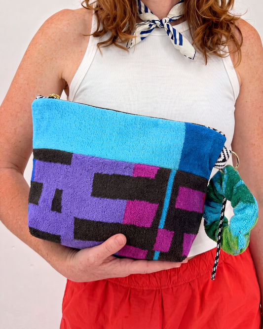 Repurposed Towel Beach Clutch “Coastal Vibe” — handmade by Kspek from upcycled vintage textiles, view 2