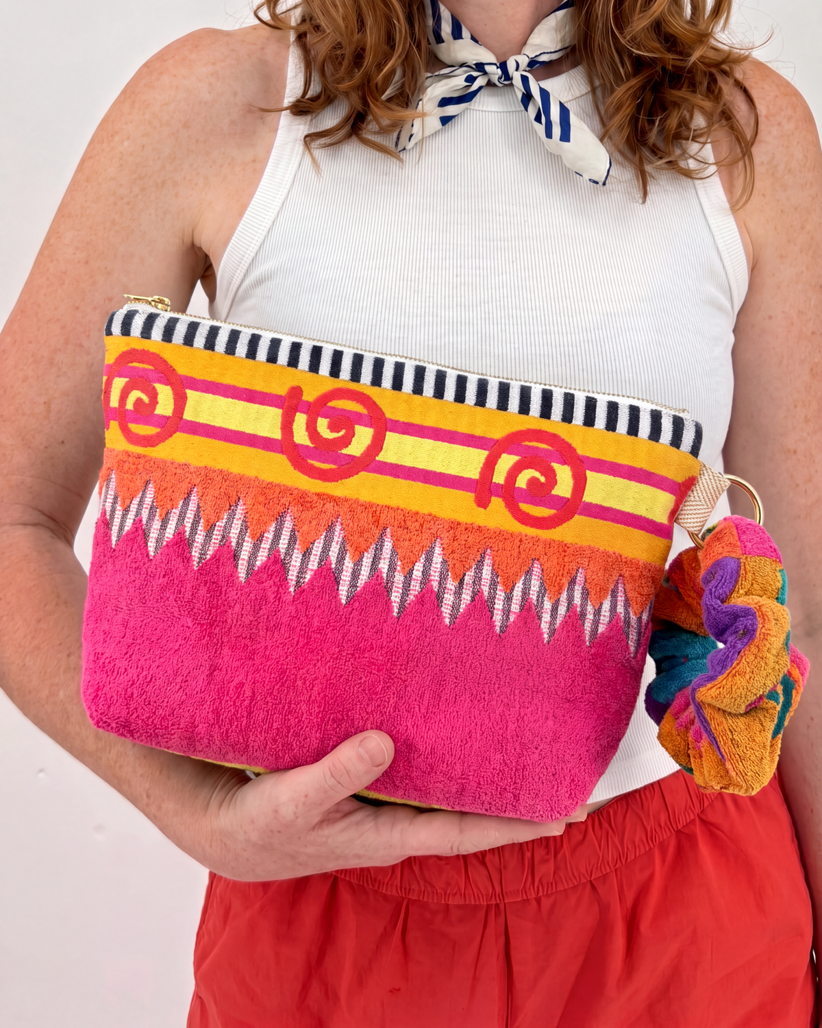 Repurposed Towel Beach Clutch “Tide Horizon” — handmade by Kspek from upcycled vintage textiles, view 2