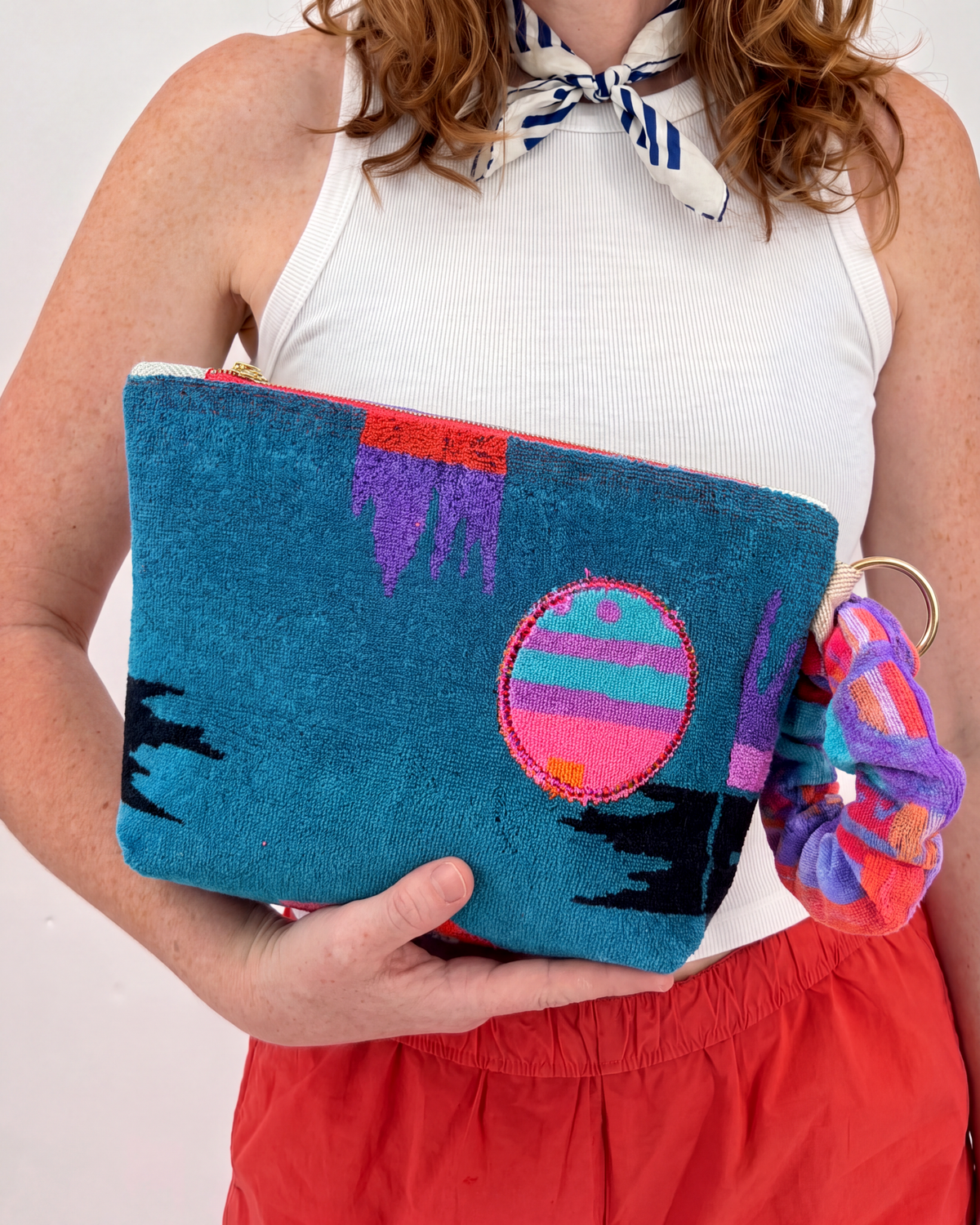 Repurposed Towel Beach Clutch “Desert Dawn” — handmade by Kspek from upcycled vintage textiles, view 2
