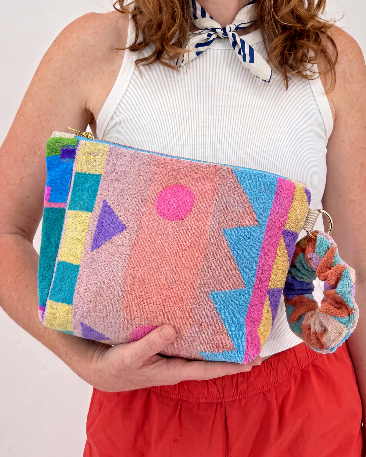 Repurposed Towel Beach Clutch “Coastal Dusk” — handmade by Kspek from upcycled vintage textiles, view 2