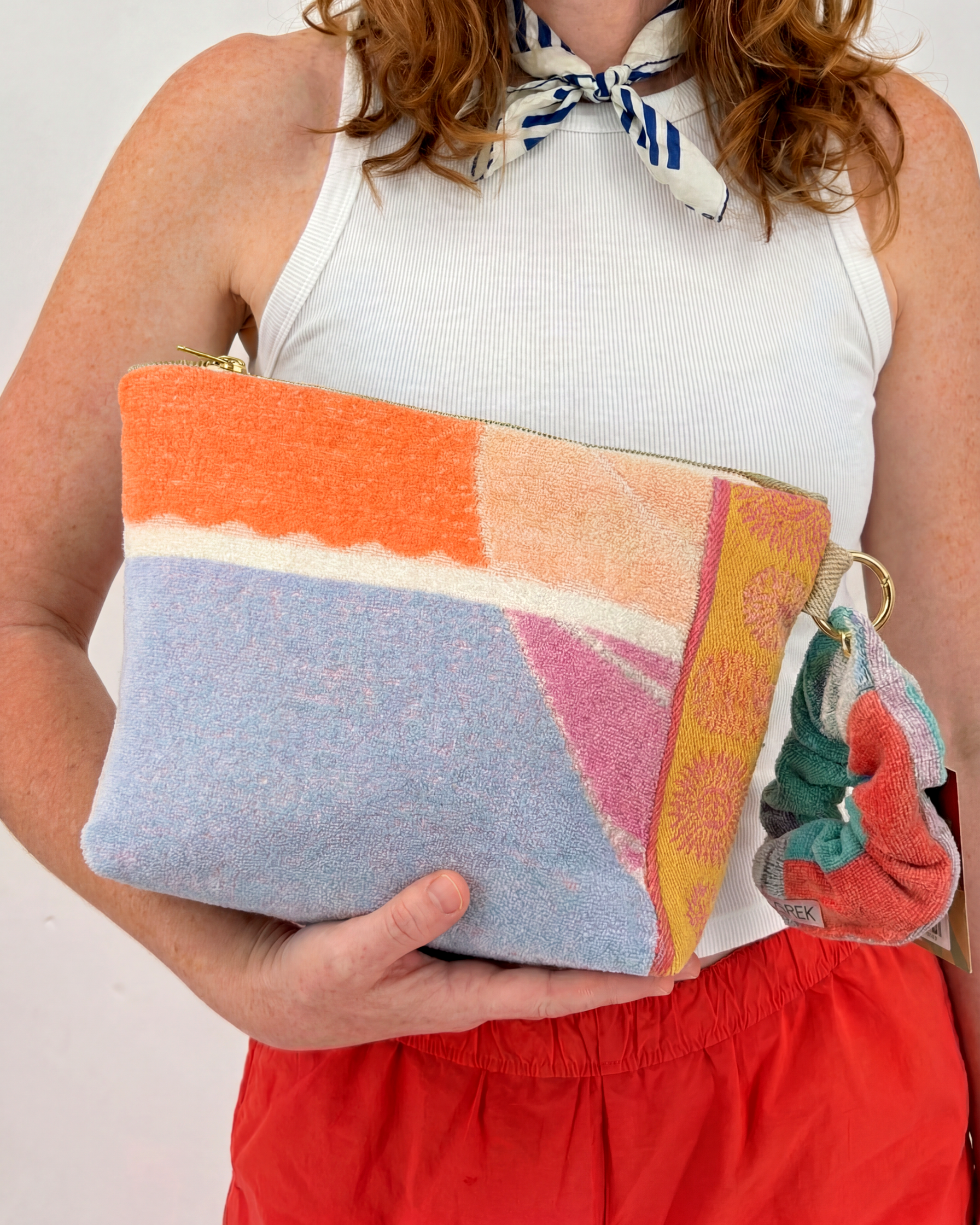 Repurposed Towel Beach Clutch “Sorbet Stroll” — handmade by Kspek from upcycled vintage textiles, view 2