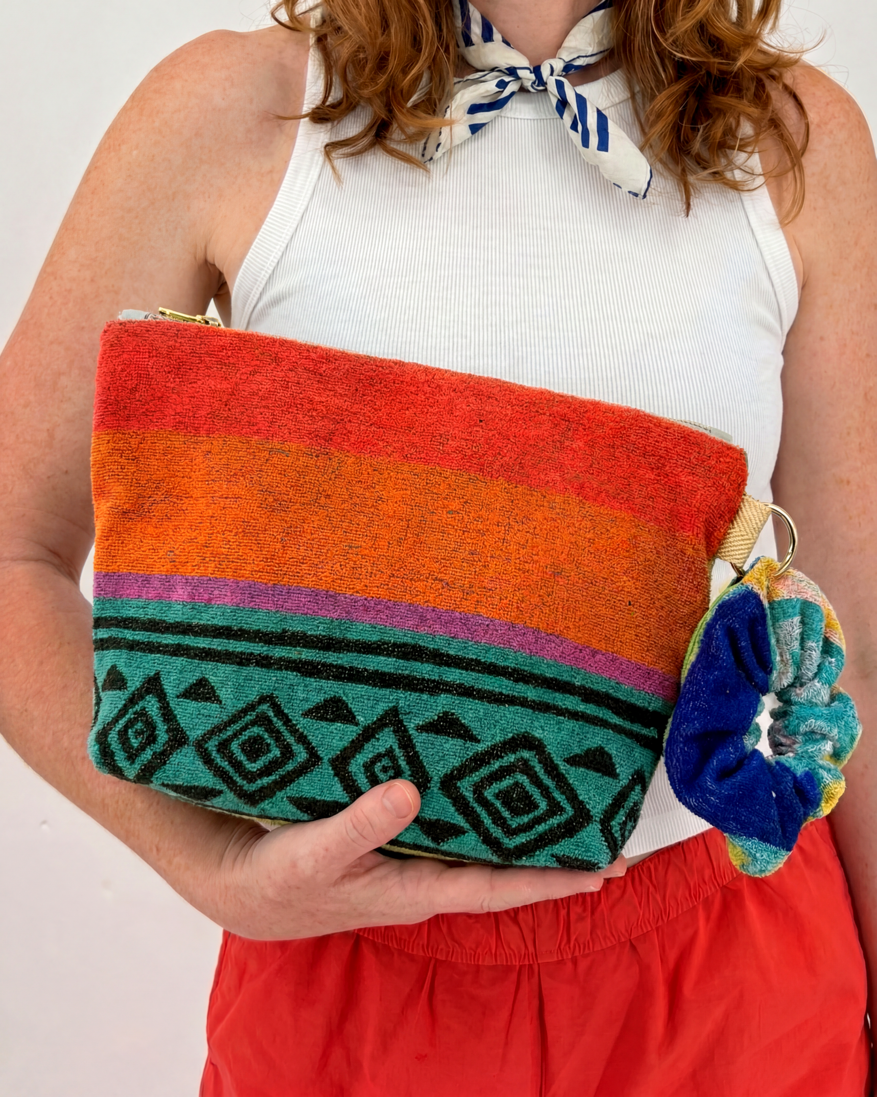 Repurposed Towel Beach Clutch “Island Life” — handmade by Kspek from upcycled vintage textiles, view 2