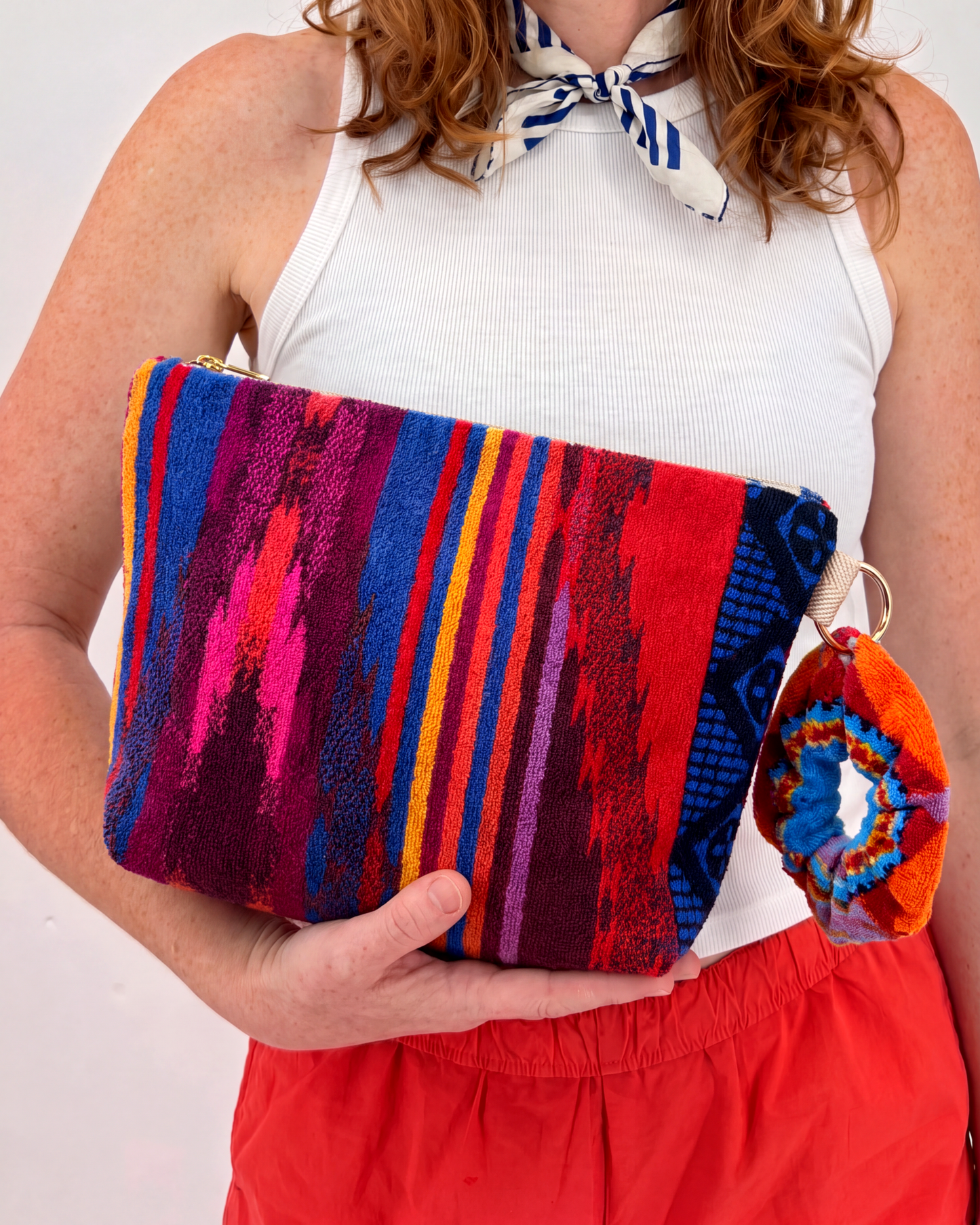 Repurposed Towel Beach Clutch “Horizon Vibes” — handmade by Kspek from upcycled vintage textiles, view 2