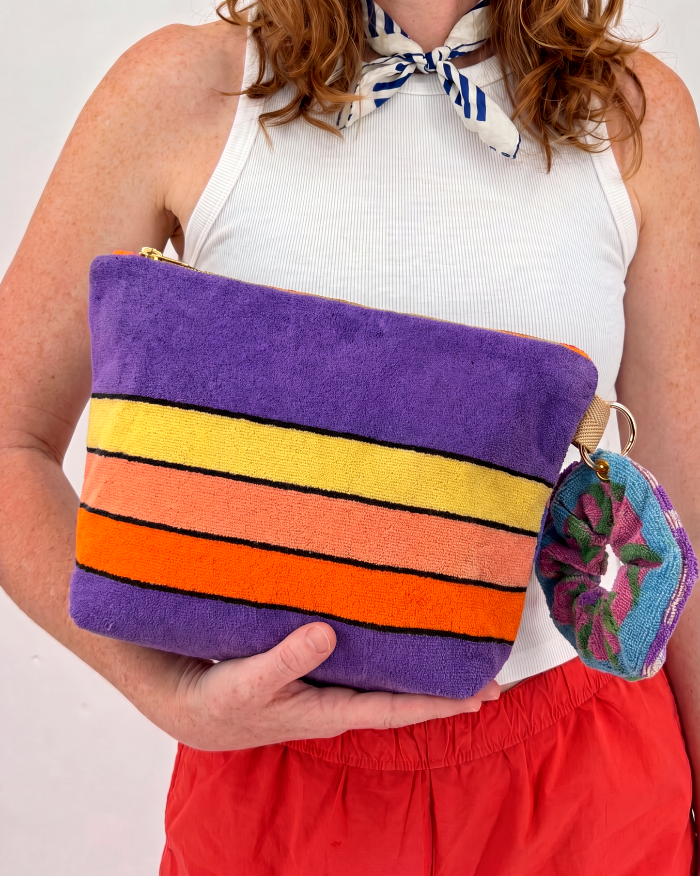 Repurposed Towel Beach Clutch “Breezy Waves” — handmade by Kspek from upcycled vintage textiles, view 2
