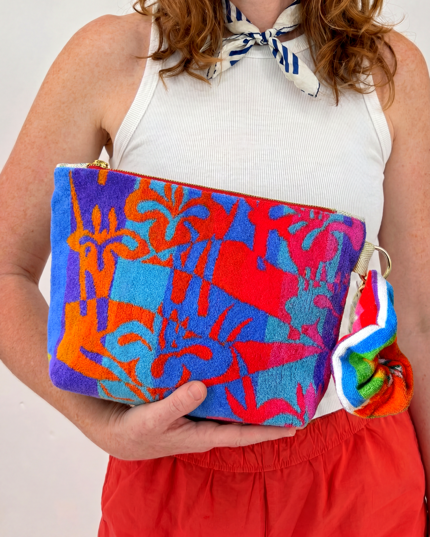 Repurposed Towel Beach Clutch “In Living Color” — handmade by Kspek from upcycled vintage textiles, view 2