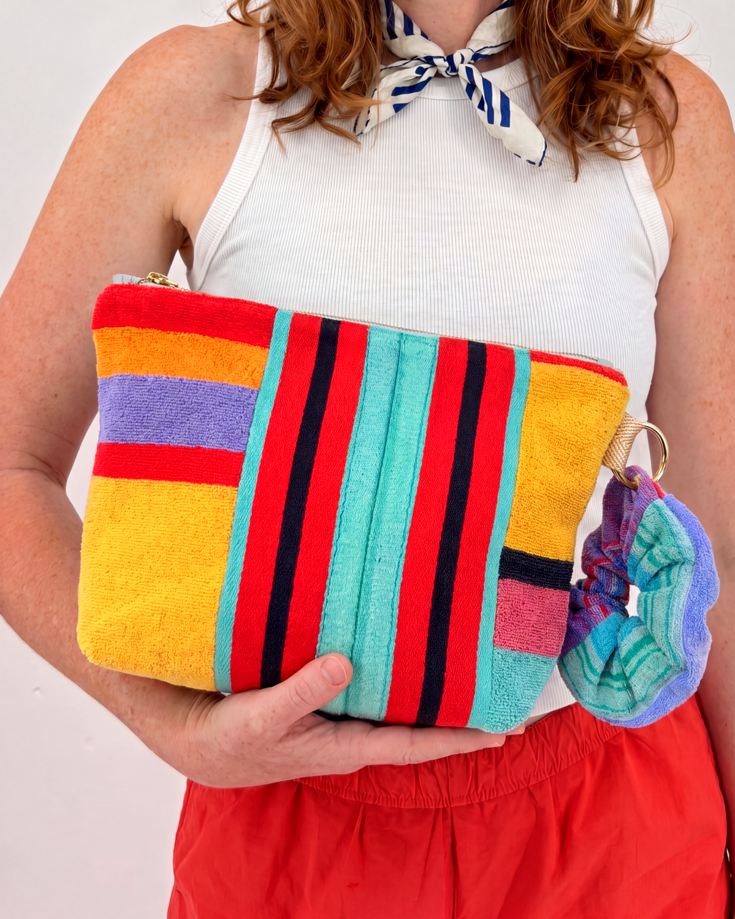 Repurposed Towel Beach Clutch “Sunset Horizon” — handmade by Kspek from upcycled vintage textiles, view 2