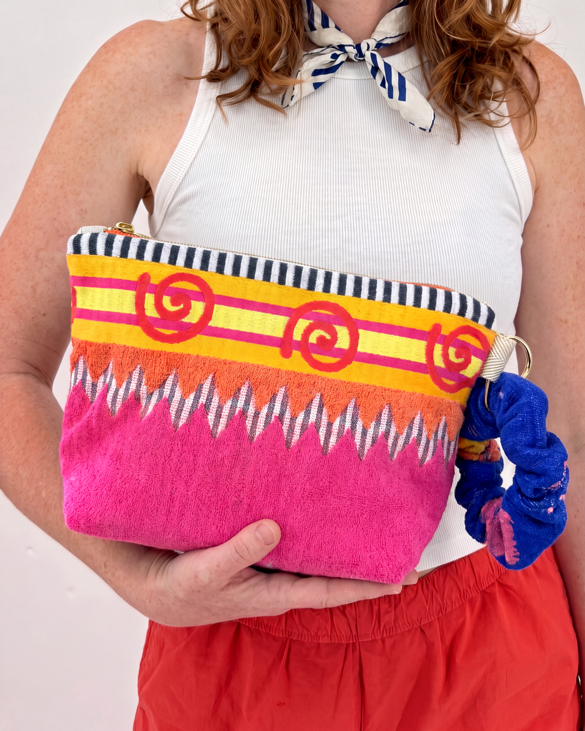 Repurposed Towel Beach Clutch “Sundown Patterns” — handmade by Kspek from upcycled vintage textiles, view 2
