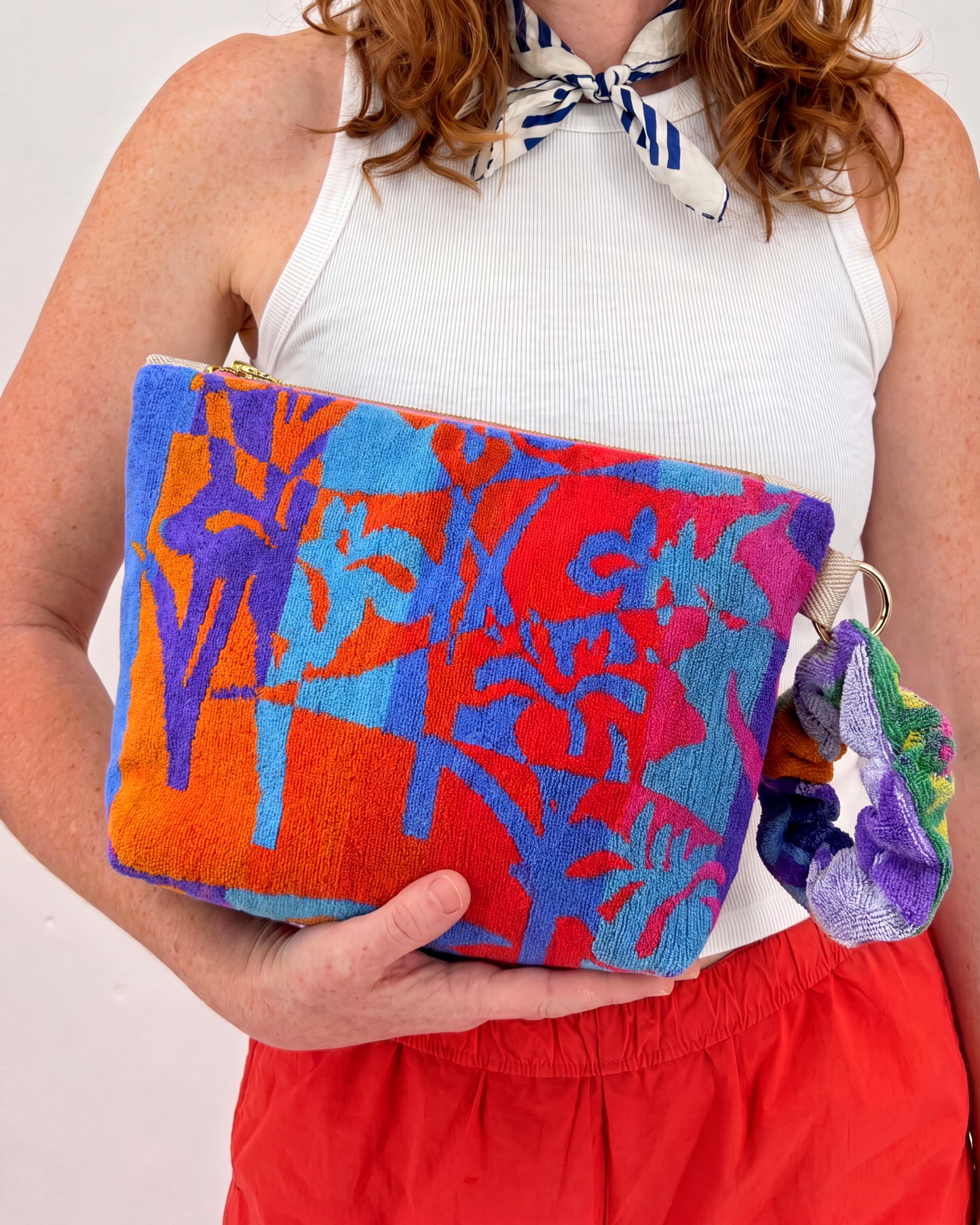 Repurposed Towel Beach Clutch “Coastal Groove” — handmade by Kspek from upcycled vintage textiles, view 2