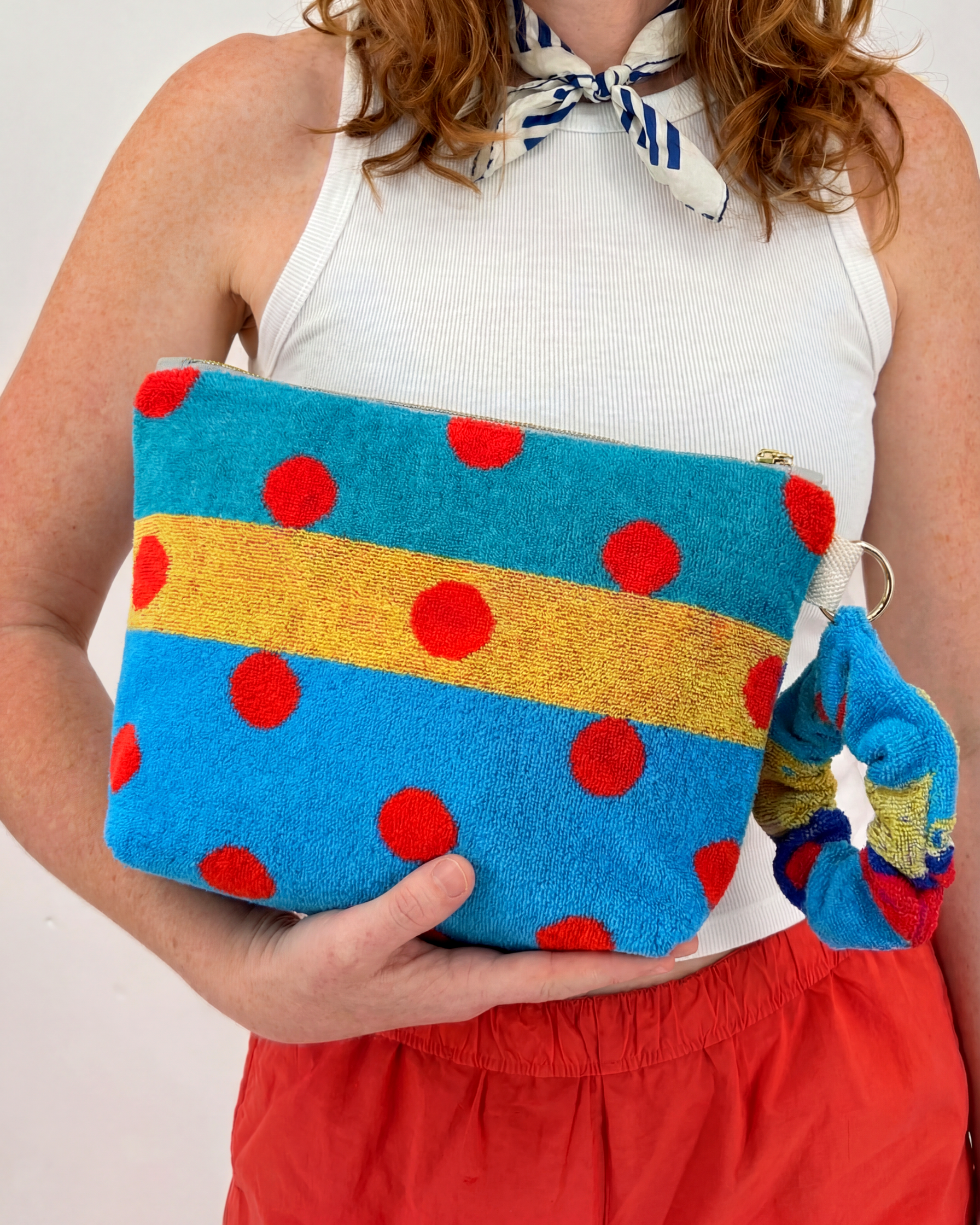 Repurposed Towel Beach Clutch “Sunset Splash” — handmade by Kspek from upcycled vintage textiles, view 2
