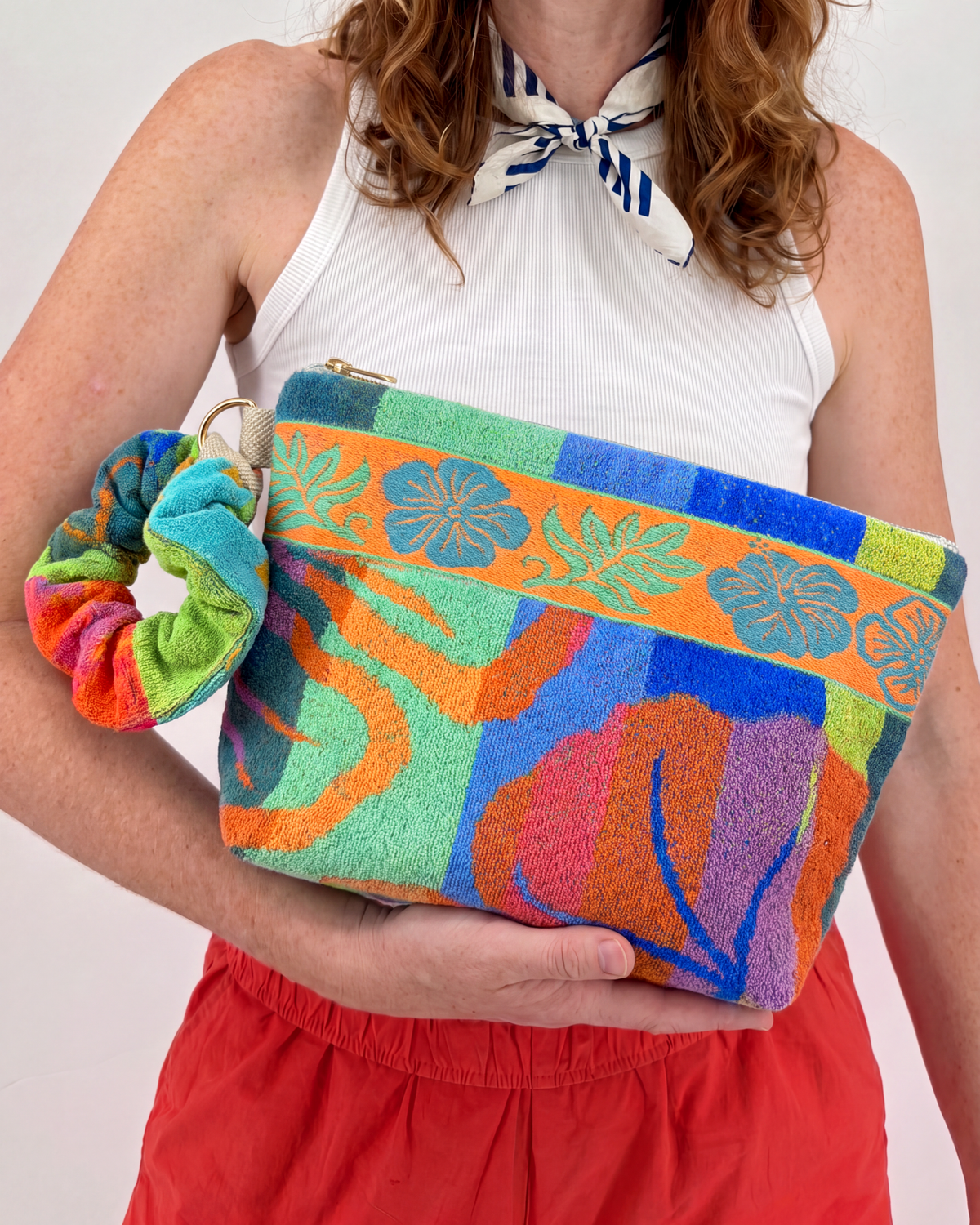 Repurposed Towel Beach Clutch “Horizon Wave” — handmade by Kspek from upcycled vintage textiles