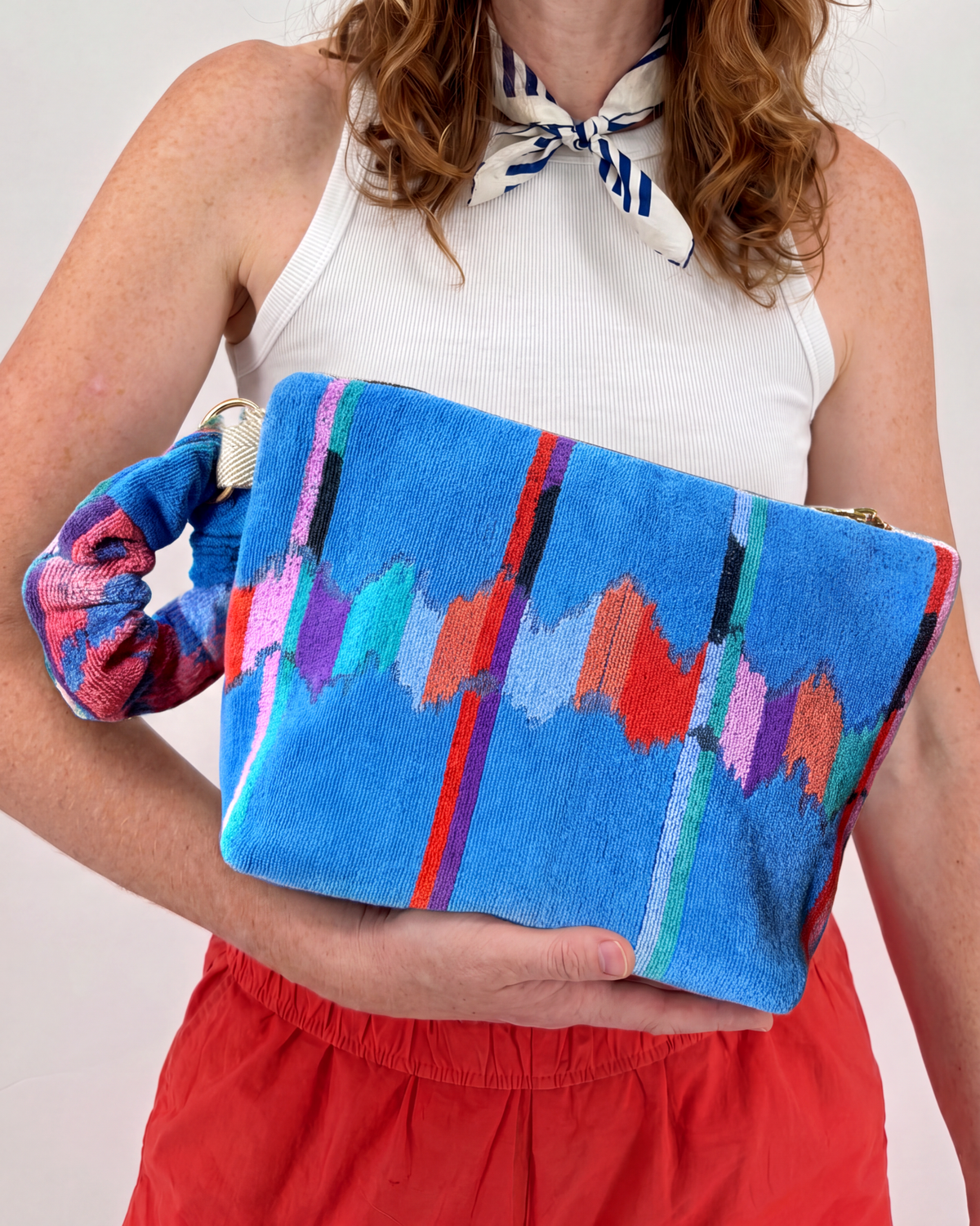 Repurposed Towel Beach Clutch “Tidal Vibes” — handmade by Kspek from upcycled vintage textiles