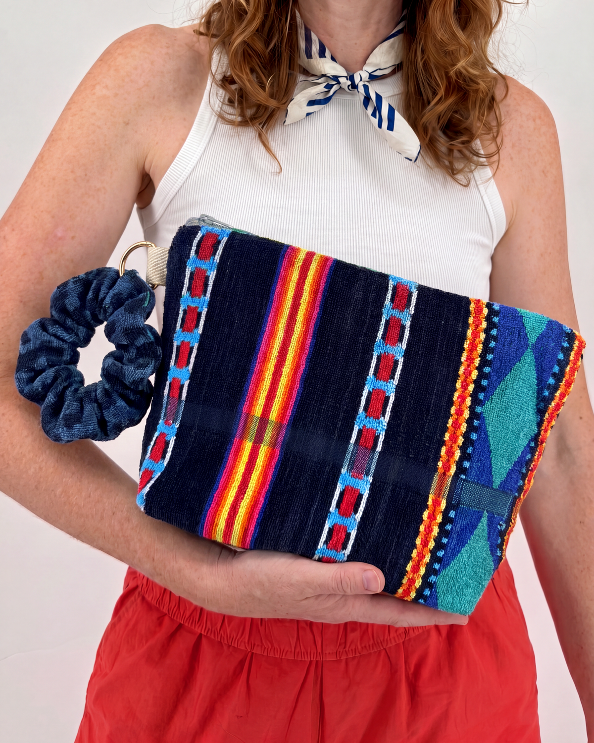 Repurposed Towel Beach Clutch “Desert Waves” — handmade by Kspek from upcycled vintage textiles