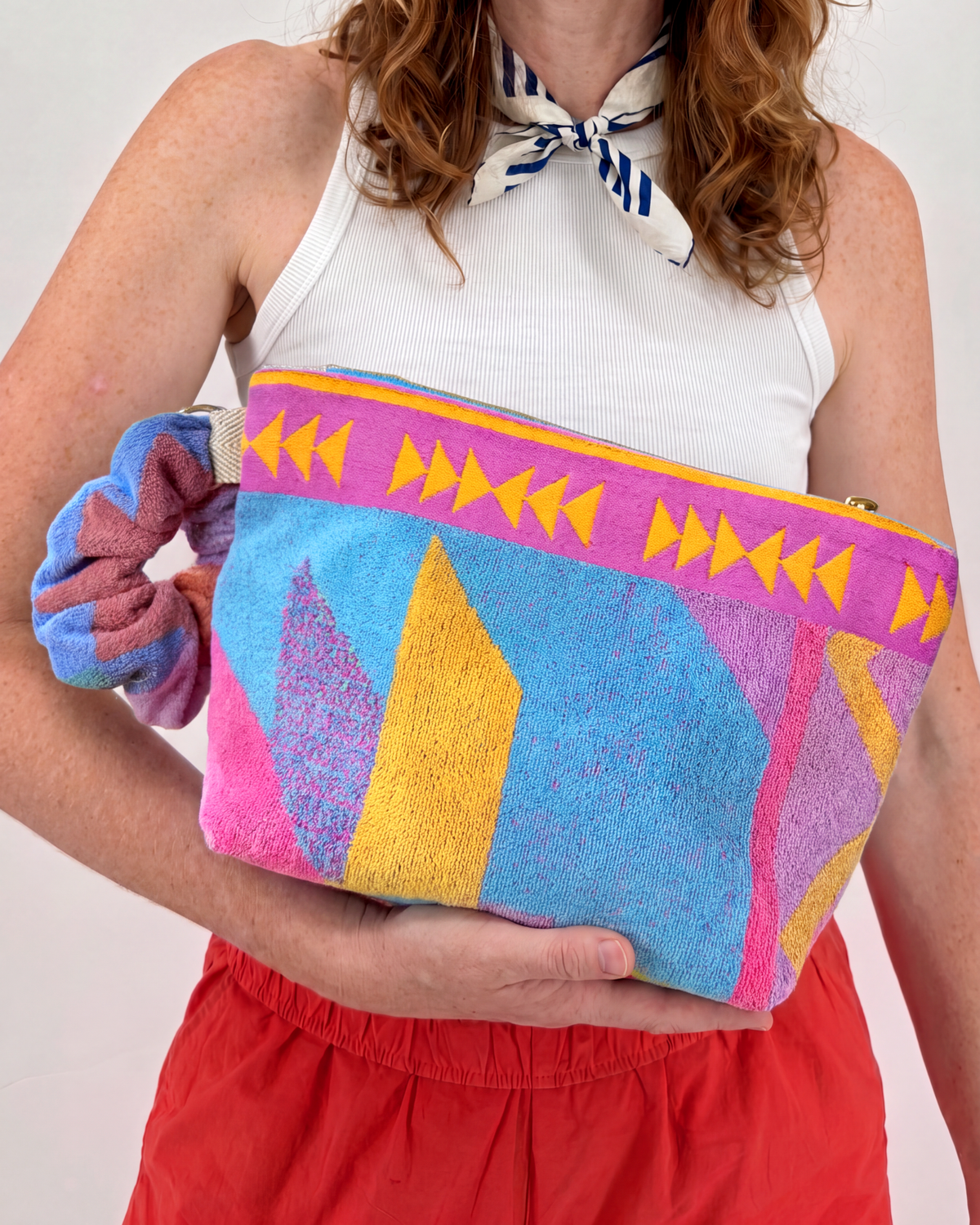Repurposed Towel Beach Clutch “Coastal Dusk” — handmade by Kspek from upcycled vintage textiles