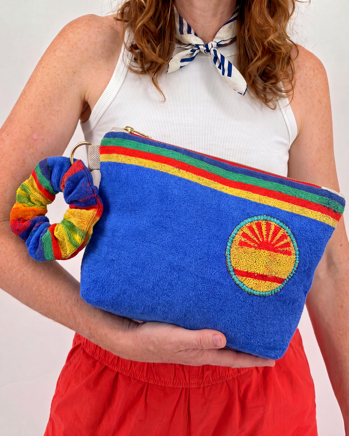 Repurposed Towel Beach Clutch “Sunny Shores” — handmade by Kspek from upcycled vintage textiles