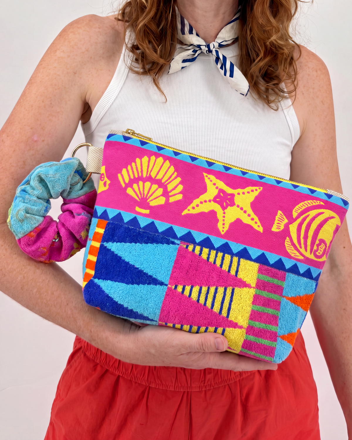 Repurposed Towel Beach Clutch “Tidal Dreams” — handmade by Kspek from upcycled vintage textiles