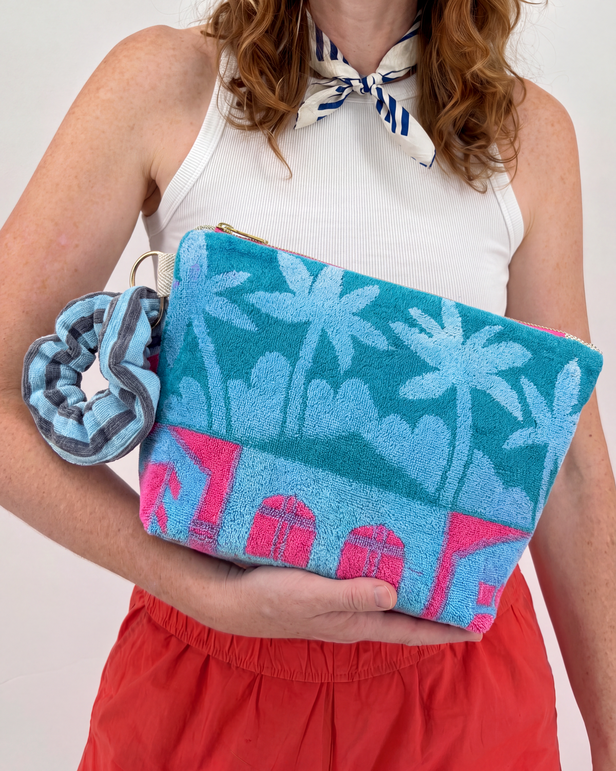 Repurposed Towel Beach Clutch “Coastal Dreams” — handmade by Kspek from upcycled vintage textiles