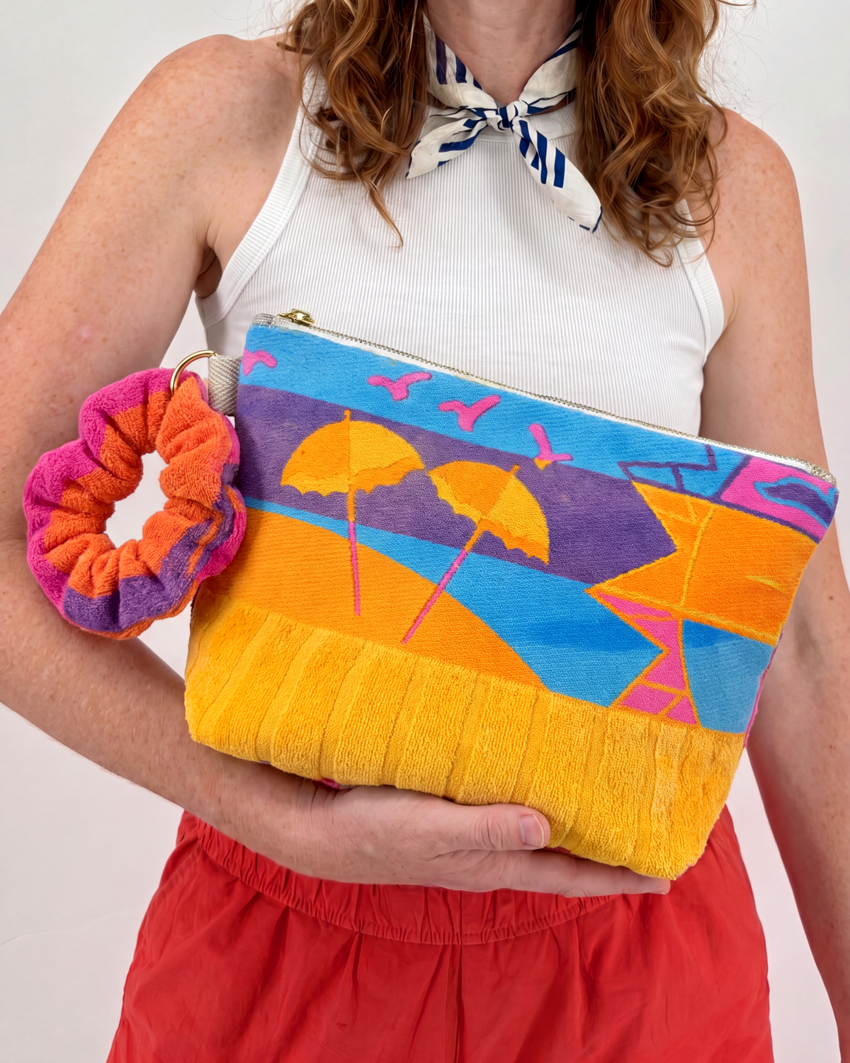 Repurposed Towel Beach Clutch “Tide Horizon” — handmade by Kspek from upcycled vintage textiles