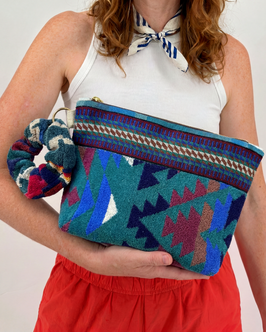 Repurposed Towel Beach Clutch “Southwest Escape” — handmade by Kspek from upcycled vintage textiles