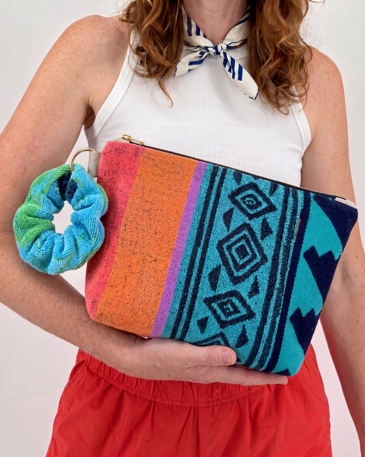 Repurposed Towel Beach Clutch “Desert Wave” — handmade by Kspek from upcycled vintage textiles