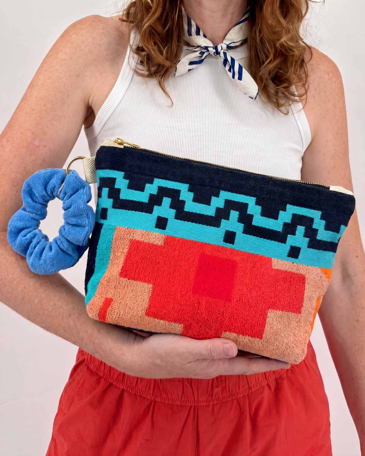 Repurposed Towel Beach Clutch “Tidal Horizon” — handmade by Kspek from upcycled vintage textiles