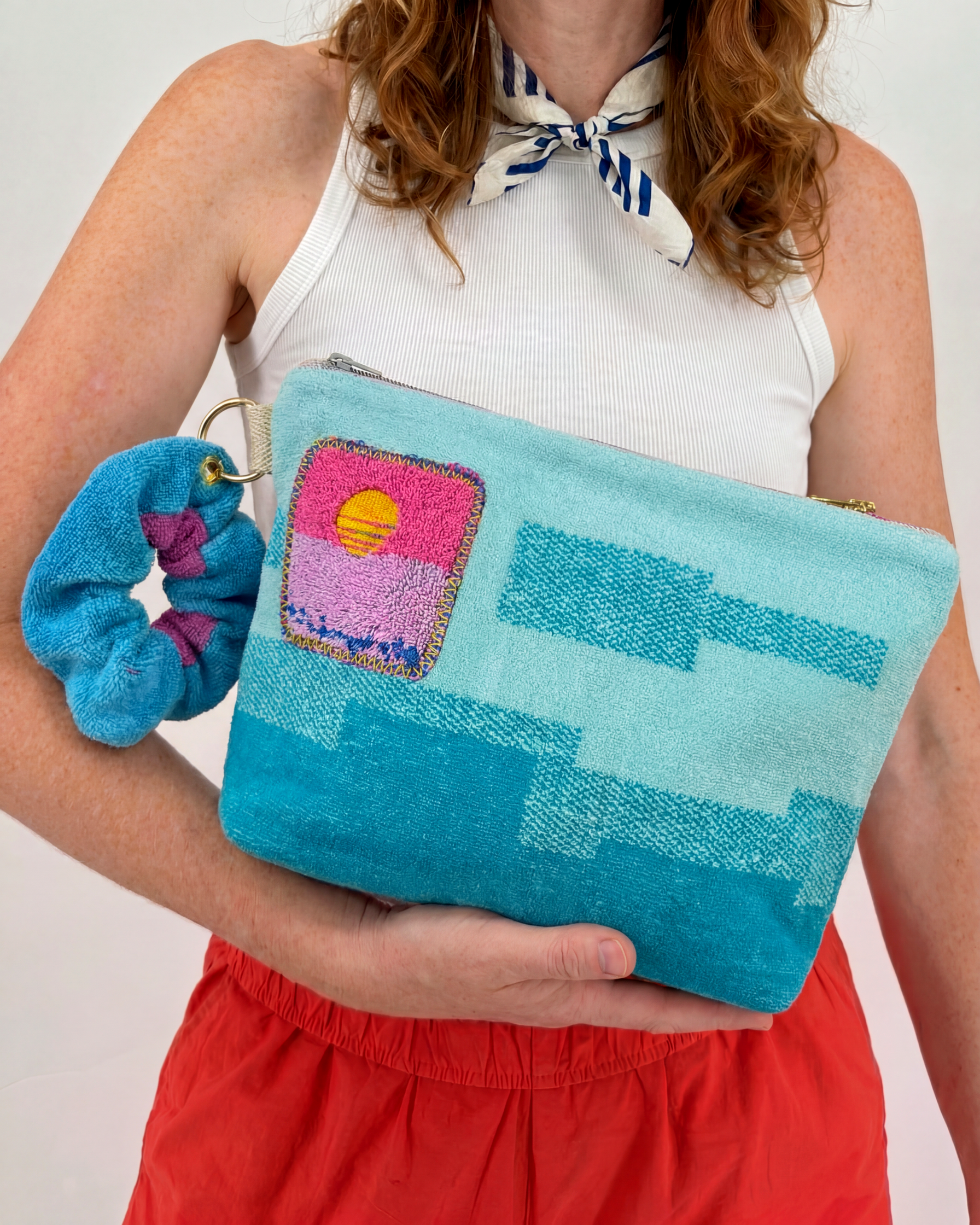 Repurposed Towel Beach Clutch “Painted Desert” — handmade by Kspek from upcycled vintage textiles
