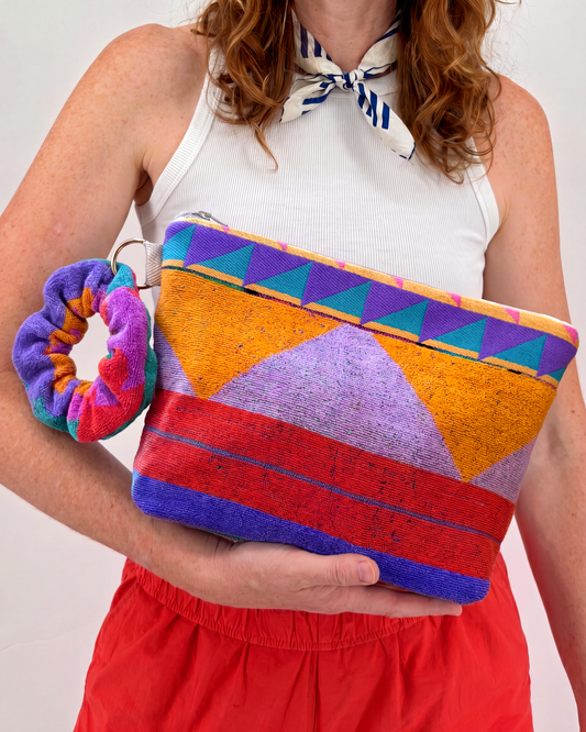 Repurposed Towel Beach Clutch “Desert Waves” — handmade by Kspek from upcycled vintage textiles