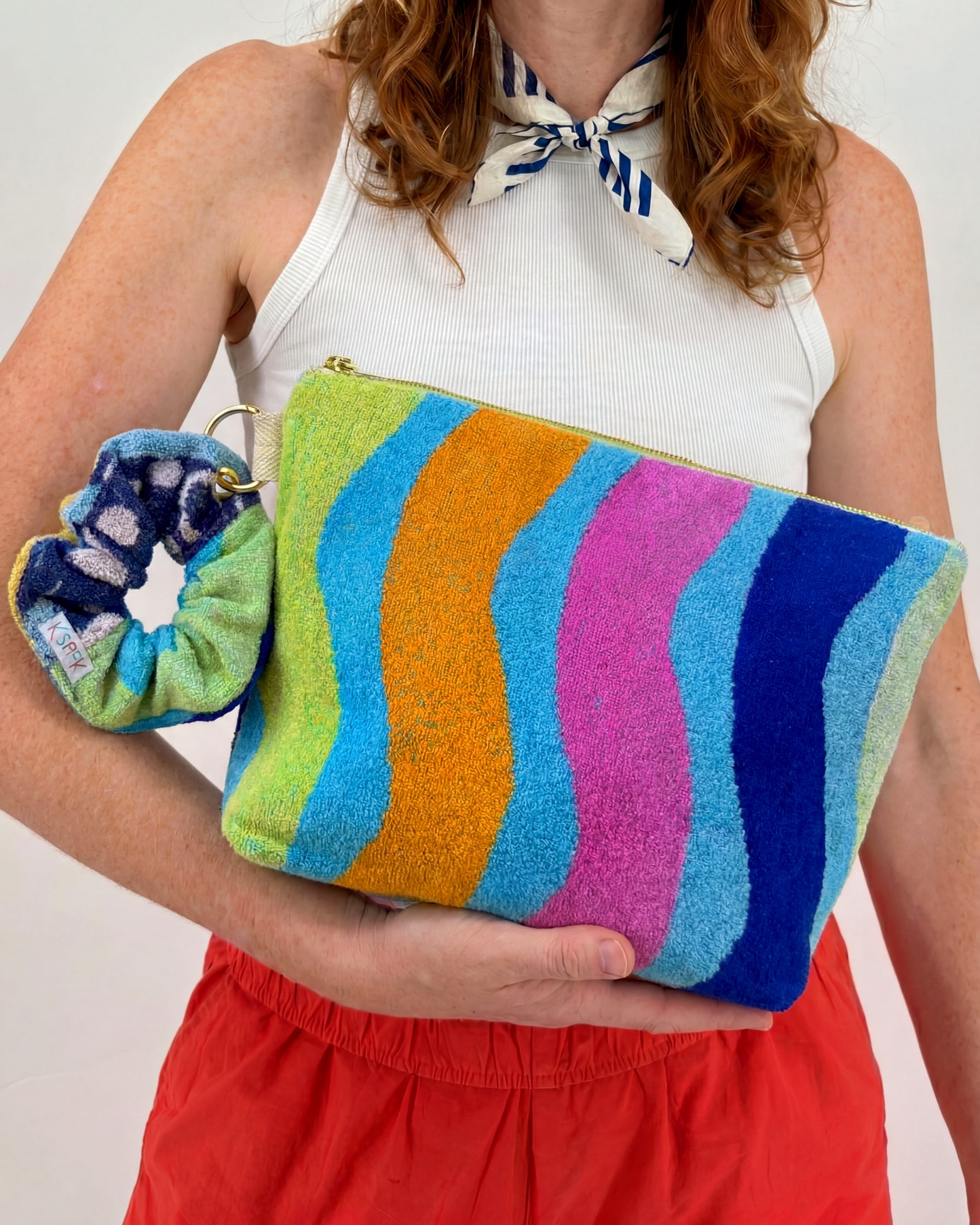 Repurposed Towel Beach Clutch “Island Life” — handmade by Kspek from upcycled vintage textiles