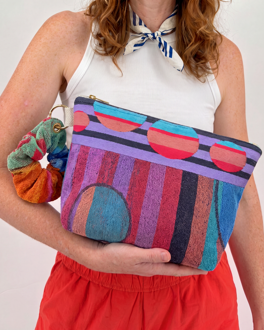 Repurposed Towel Beach Clutch “Coastal Groove” — handmade by Kspek from upcycled vintage textiles