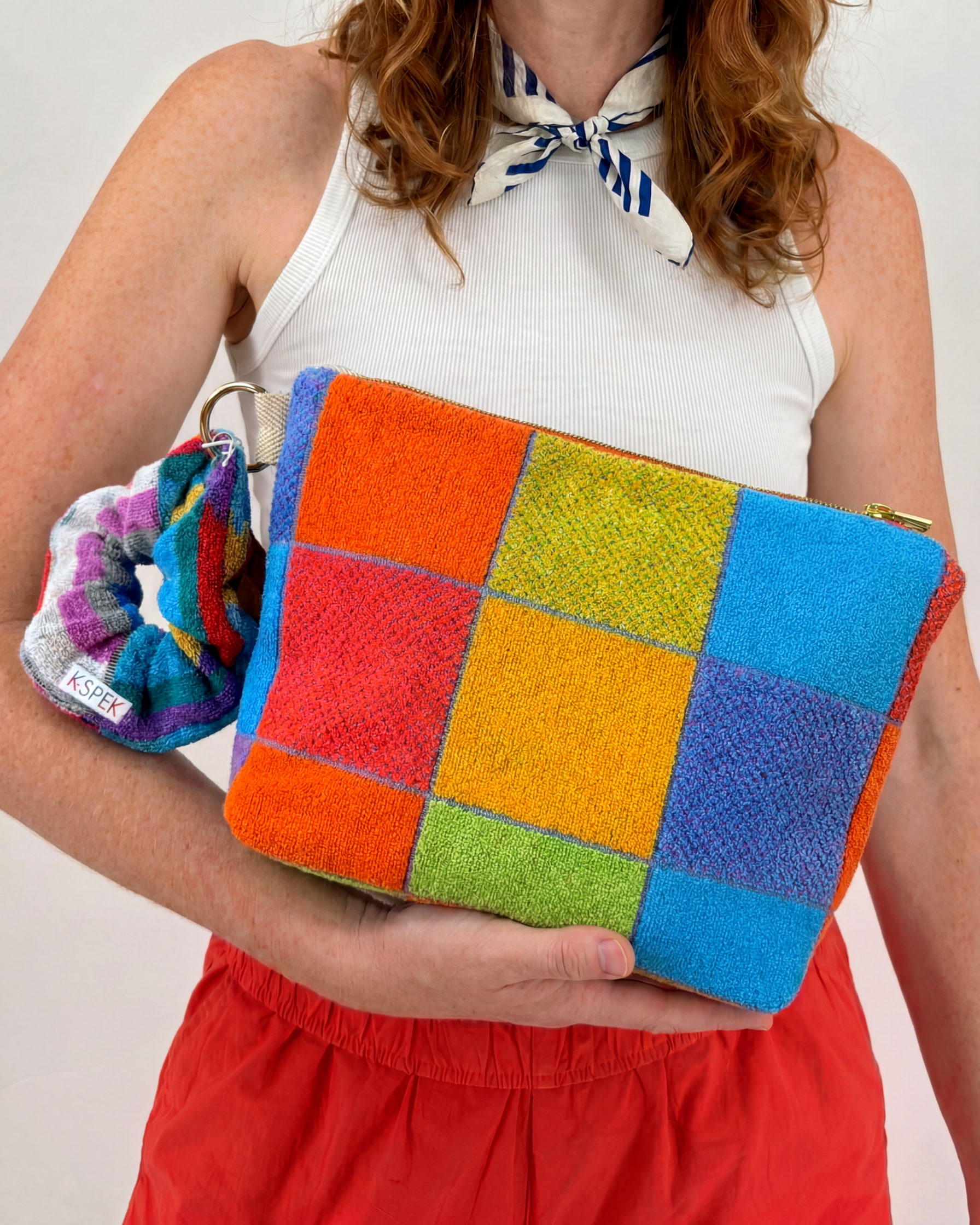 Repurposed Towel Beach Clutch “Best Day” — handmade by Kspek from upcycled vintage textiles