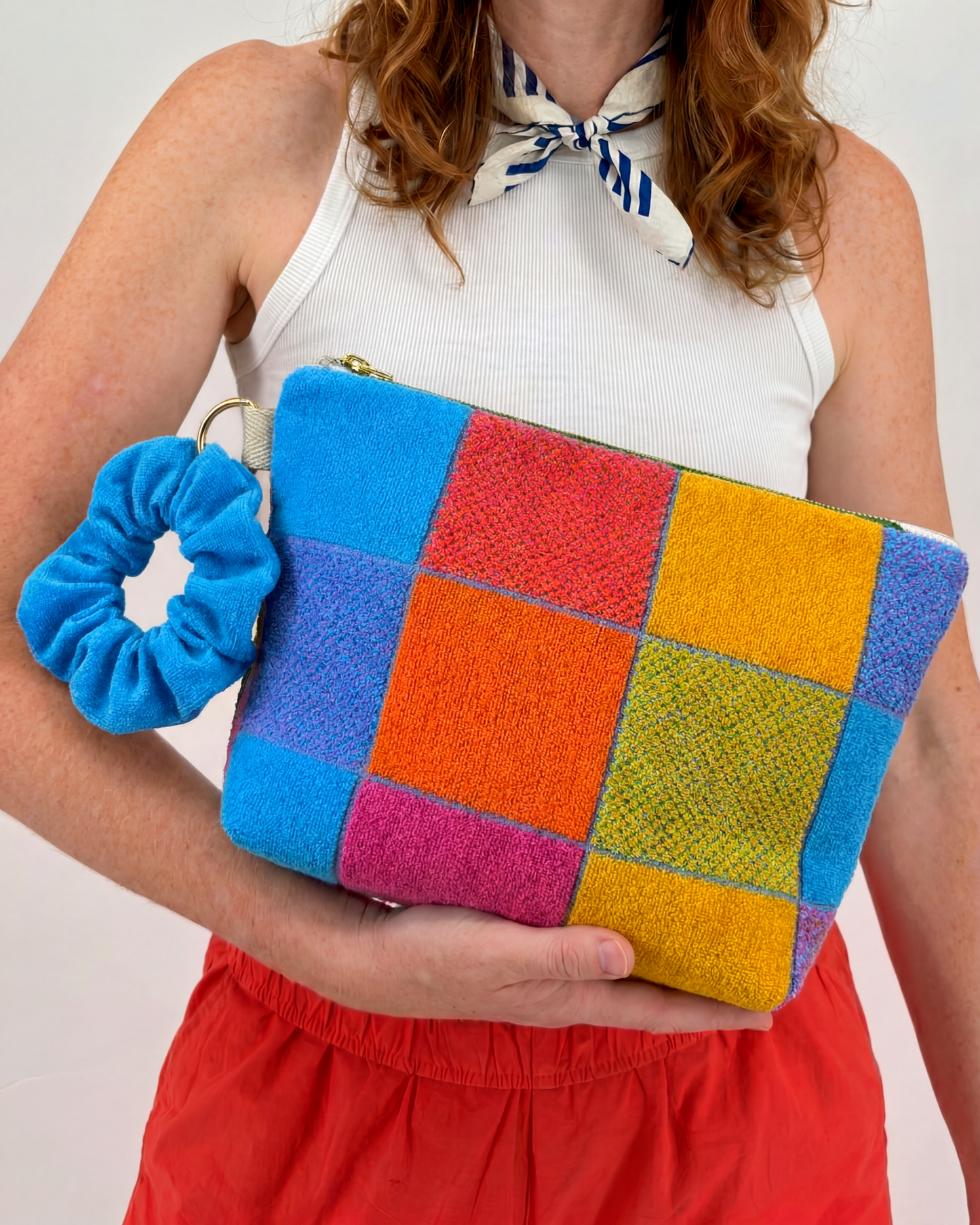 Repurposed Towel Beach Clutch “Retro Beach Vibe” — handmade by Kspek from upcycled vintage textiles